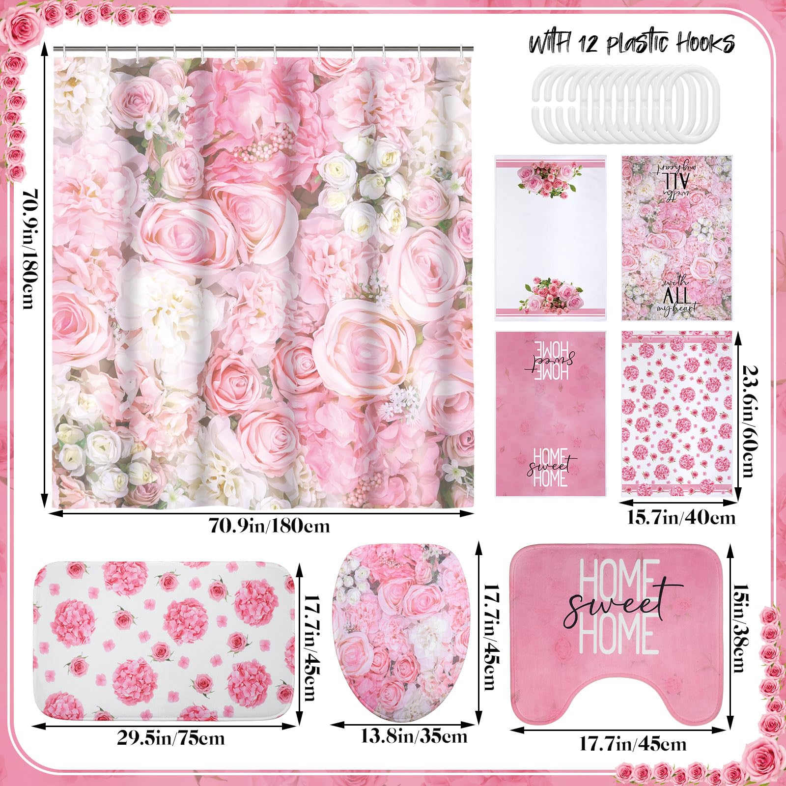 Honoson 8 Pcs Christmas Black Santa Claus Shower Curtain Set with Rugs and Kitchen Towels African American Retro Christmas Bathroom Decor Black Santa Curtain Decorations Xmas Farmhouse Gifts