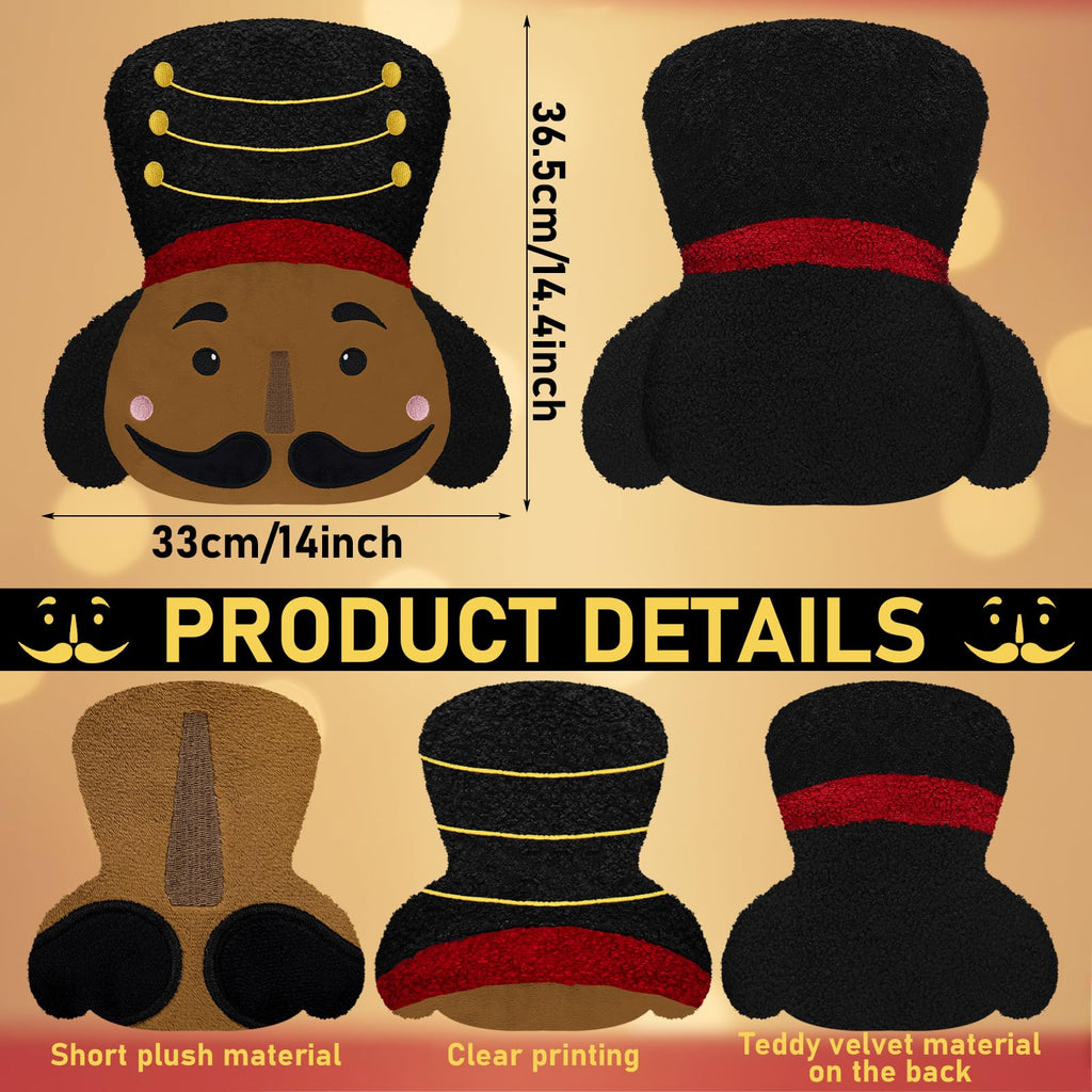 Nutcracker Christmas Throw Pillow Christmas Nutcracker Shaped Decoration Decorative Cushion 14.5‘' x 13‘' Faux Rabbit Fur Embroidered Pillow Xmas Gift for Home Sofa Chair Bed(African American)