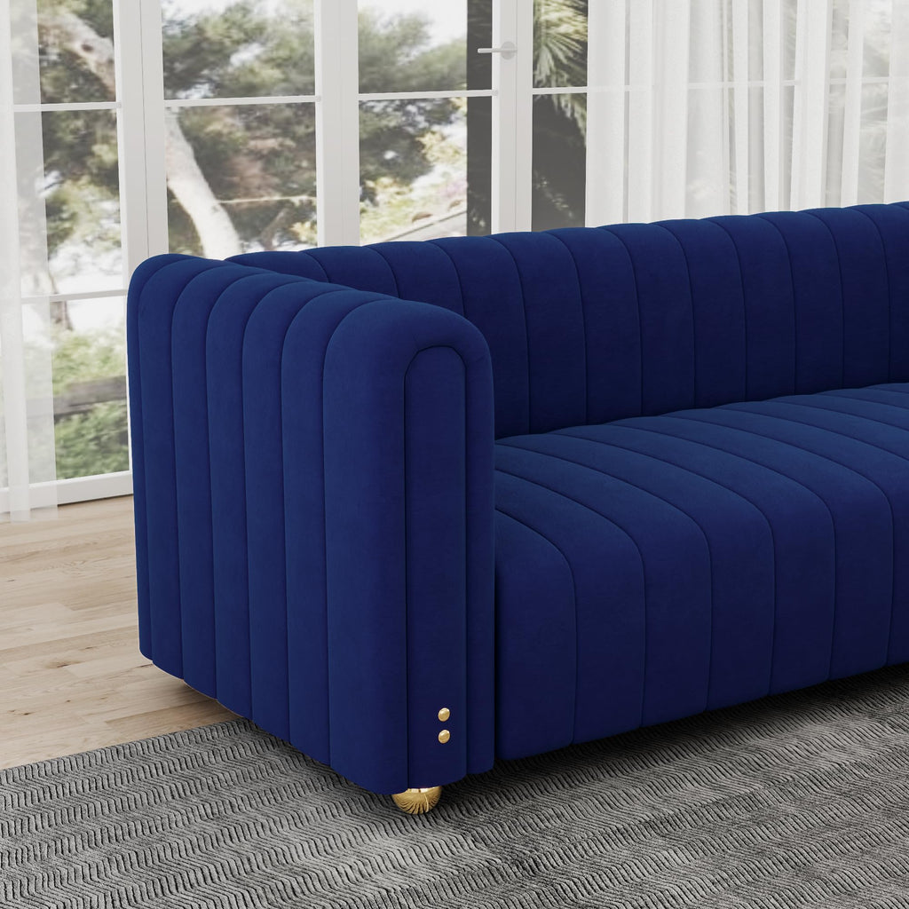 81" W Tufted Velvet Couch,Modern Velvet Sofa with Round Handrails and Metal Legs for Living Room,Office,Apartment (1, Pink)