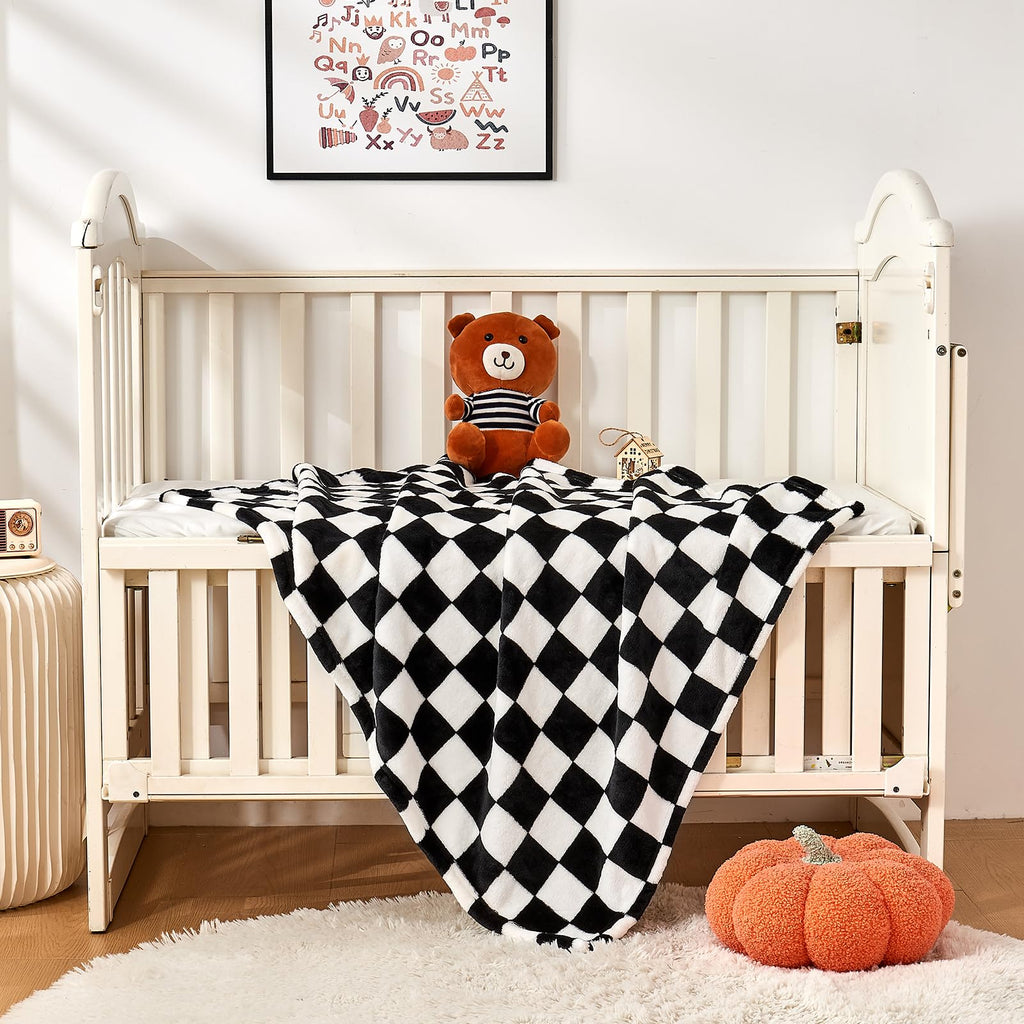 Yurhap Checkered Baby Blanket Fleece Baby Blankets Neutral for Boys Girls, Super Soft Warm Lightweight Infant Toddler Newborn Receiving Blankets for Crib Stroller, 30''x40'', Khaki