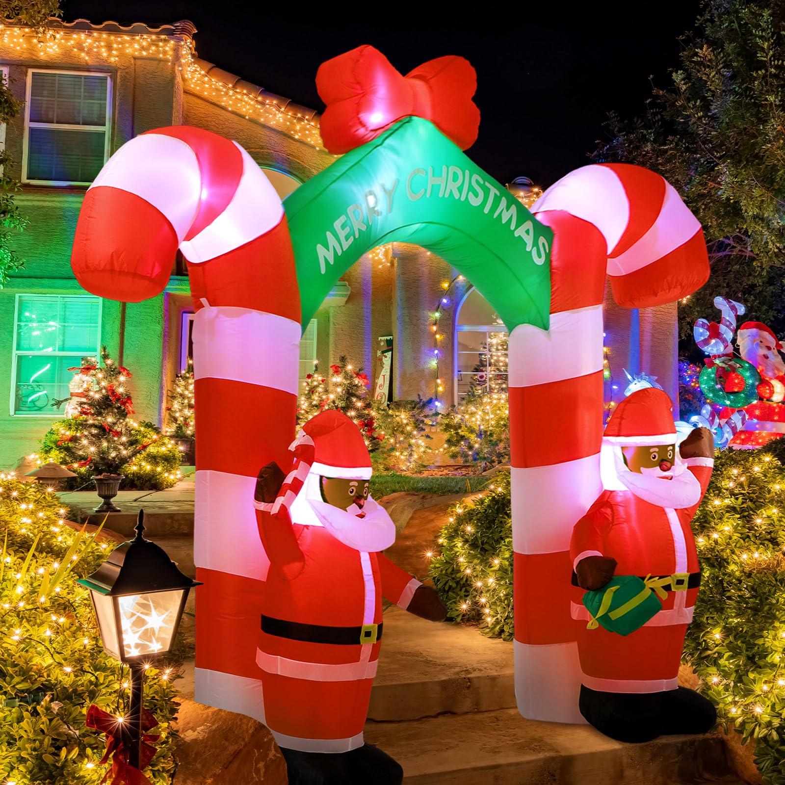 9.8 ft Giant Black Santa Christmas Arch Inflatable Decoration Merry Christmas Arch Outdoor Decoration Built in LED Blower Blow up for Outdoor Yard Garden Lawn Xmas Holiday Decor