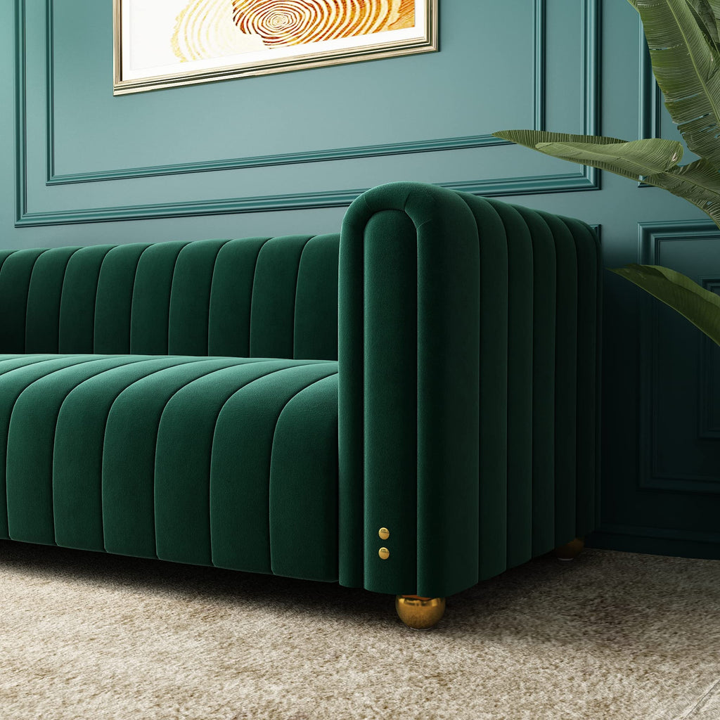 81" W Tufted Velvet Couch,Modern Velvet Sofa with Round Handrails and Metal Legs for Living Room,Office,Apartment (1, Pink)