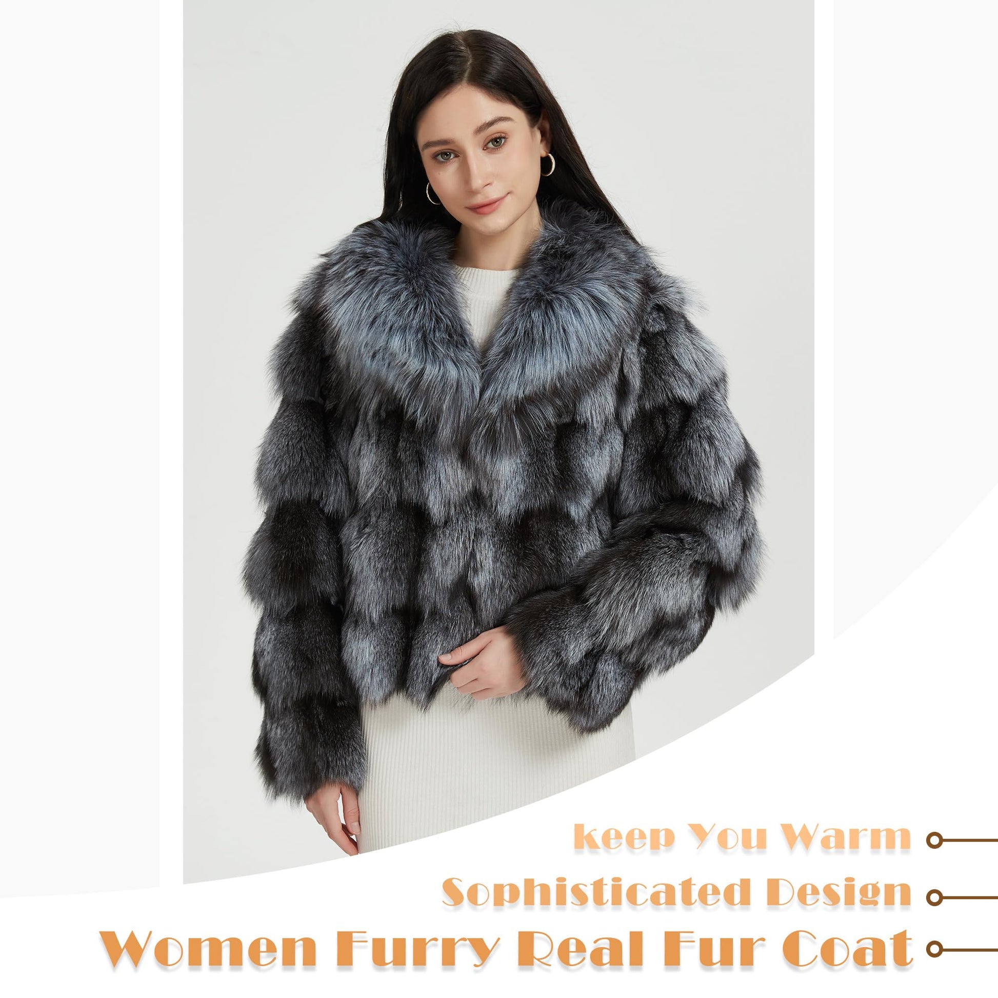 Fur Story Women's Genuine Fox Fur Coat Thick Warm Fur Jacket Winter coat