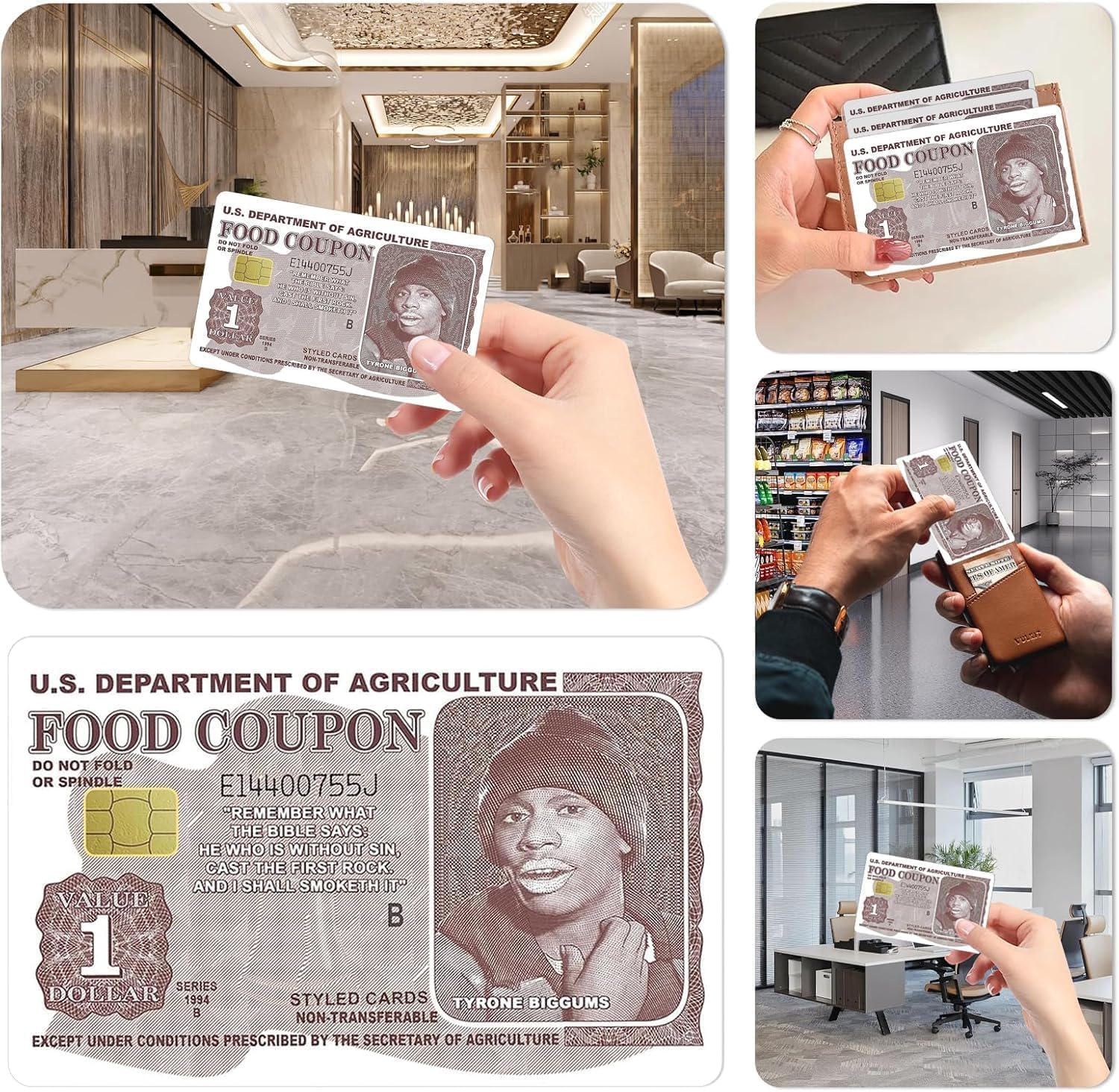 4Pcs Tyrone Biggums Food Coupon Credit Card Sticker, Debit Card Skin Cover, Personalized Food Coupon Debit Card Skin Cover, Waterproof Credit Card Skins Credit Card Covers Skin