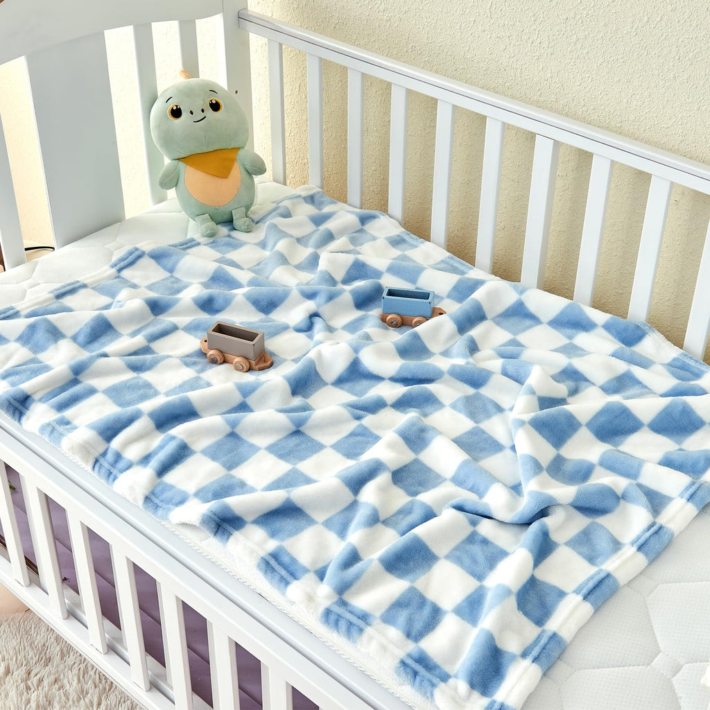 Yurhap Checkered Baby Blanket Fleece Baby Blankets Neutral for Boys Girls, Super Soft Warm Lightweight Infant Toddler Newborn Receiving Blankets for Crib Stroller, 30''x40'', Khaki