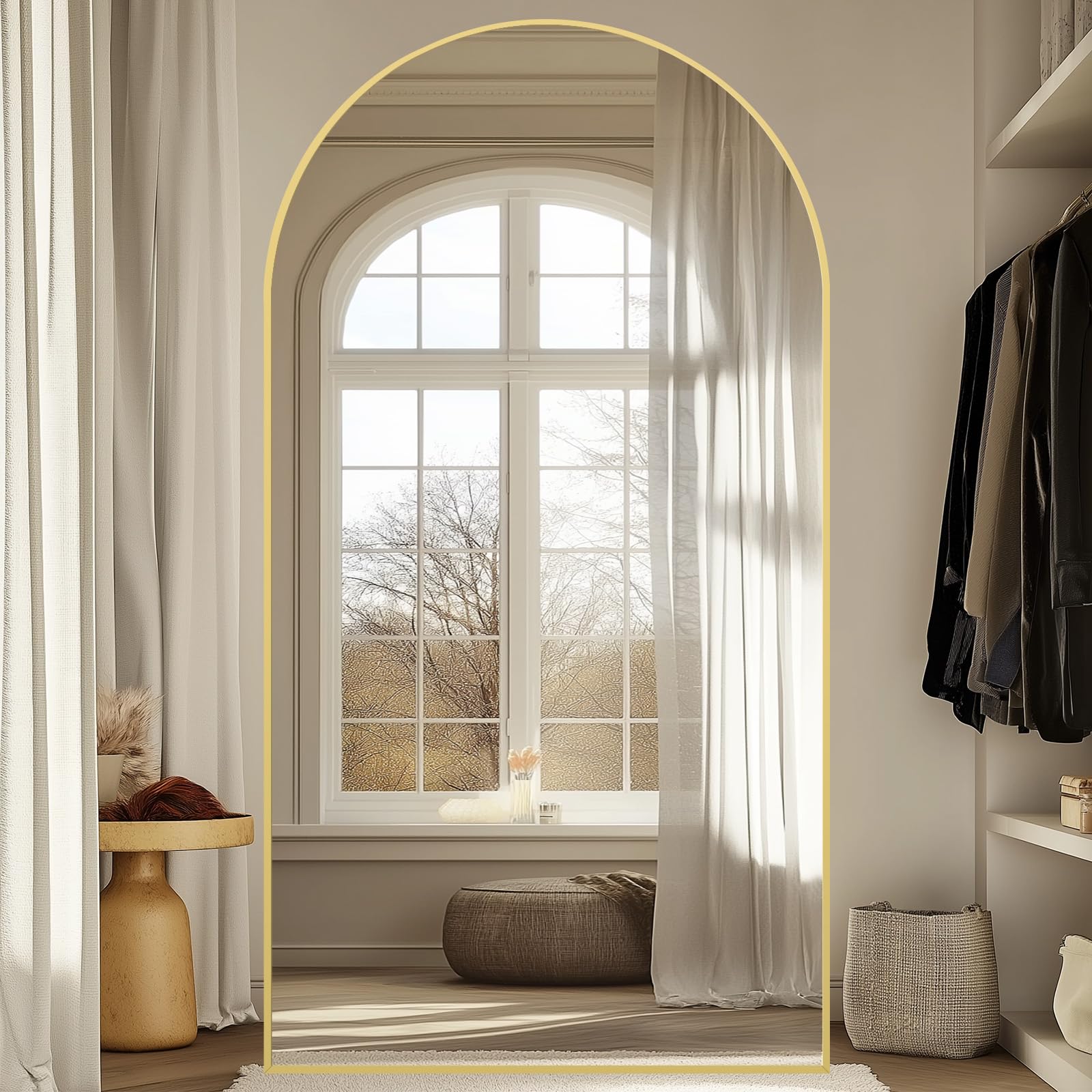 Oversized Floor Mirror Full Length with Stand, 72"X44" Extra Large Arch Standing Mirror Full Length, Tempered Glass Black Full Body Mirror for Bedroom Living Room, Aluminum Alloy Frame