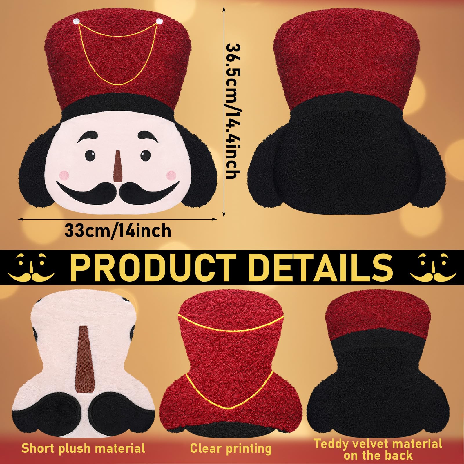 Nutcracker Christmas Throw Pillow Christmas Nutcracker Shaped Decoration Decorative Cushion 14.5‘' x 13‘' Faux Rabbit Fur Embroidered Pillow Xmas Gift for Home Sofa Chair Bed(African American)