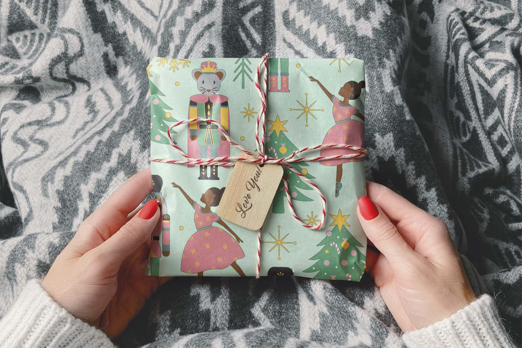 Elegant African American Nutcracker Wrapping Paper, Premium Christmas Black Ballet Dancer Gift Wrap, Inclusive X-Mas Holiday Party Decoration Decor (One 20 inch x 30 inch sheet)