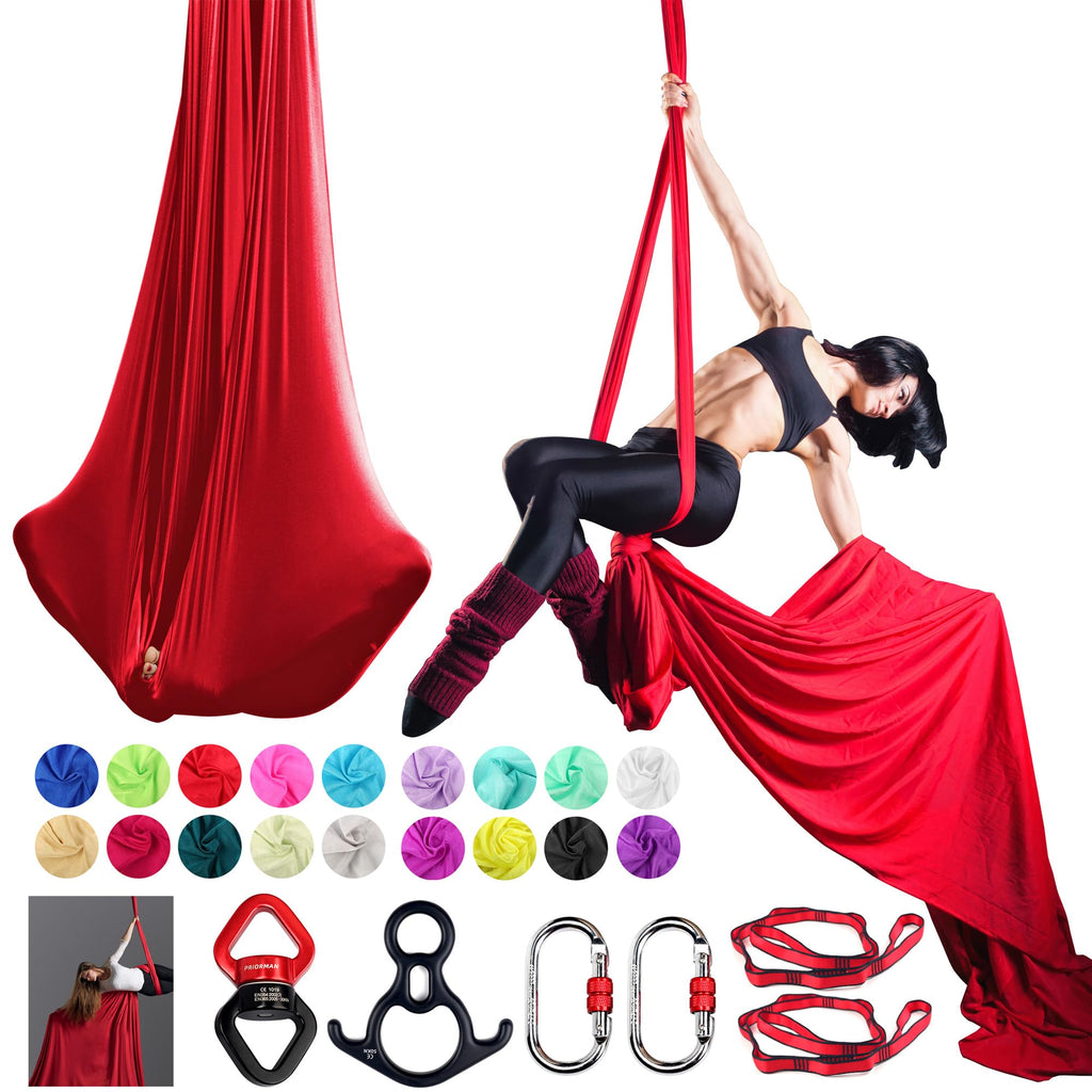 Aerial Silks Set, Premium Ariel Yoga Hammock 9 Yards Aerial Silk, Low-Stretch Fabric, Yoga Starter Kit for Home, Aerial Rig for All Skill Levels - All Hardware Included