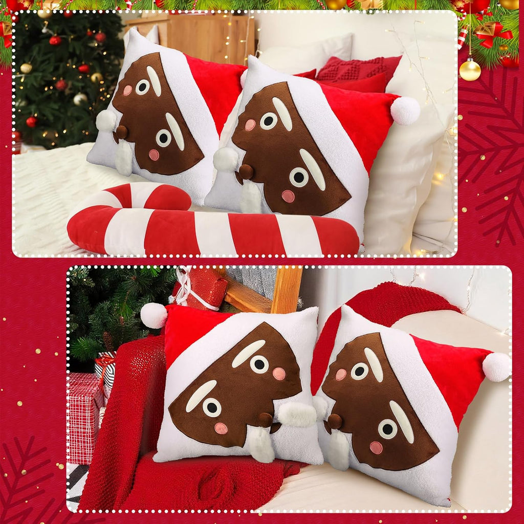 2 Pack Black Santa Christmas Pillow Covers 18 x 18 Inch African American Christmas Decorations Black Santa Claus Square 3D Embroidered Pillowcases Fun Winter Indoor Decoration for Bed Sofa Couch