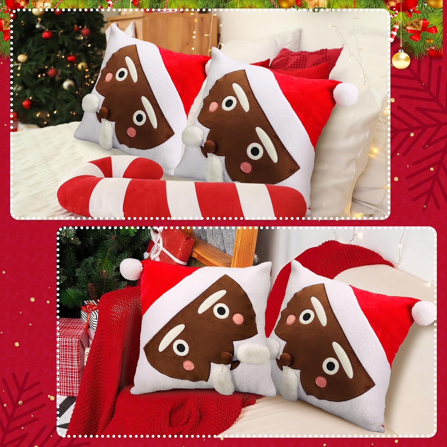 2 Pack Black Santa Christmas Pillow Covers 18 x 18 Inch African American Christmas Decorations Black Santa Claus Square 3D Embroidered Pillowcases Fun Winter Indoor Decoration for Bed Sofa Couch