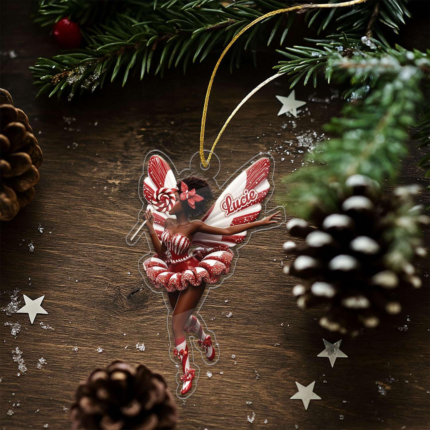 2D Acrylic Christmas Elf Shaped Ornament with Gift Box, Personalized Name Holiday Keepsake, Cute Ornament for Kids Room, Custom Name African-Inspired Decoration, Gifts for Boys