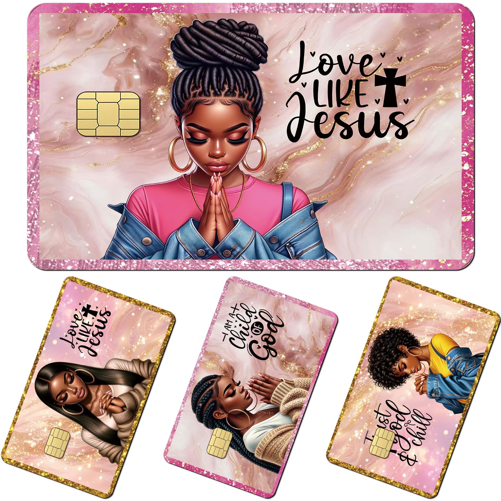 Black Girl Credit Card Skin - 4 Pcs Black Girl Pray On Debit Skin Stickers Love Like Jesus Cover Set for Transportation Key Debit Bus Cards Women