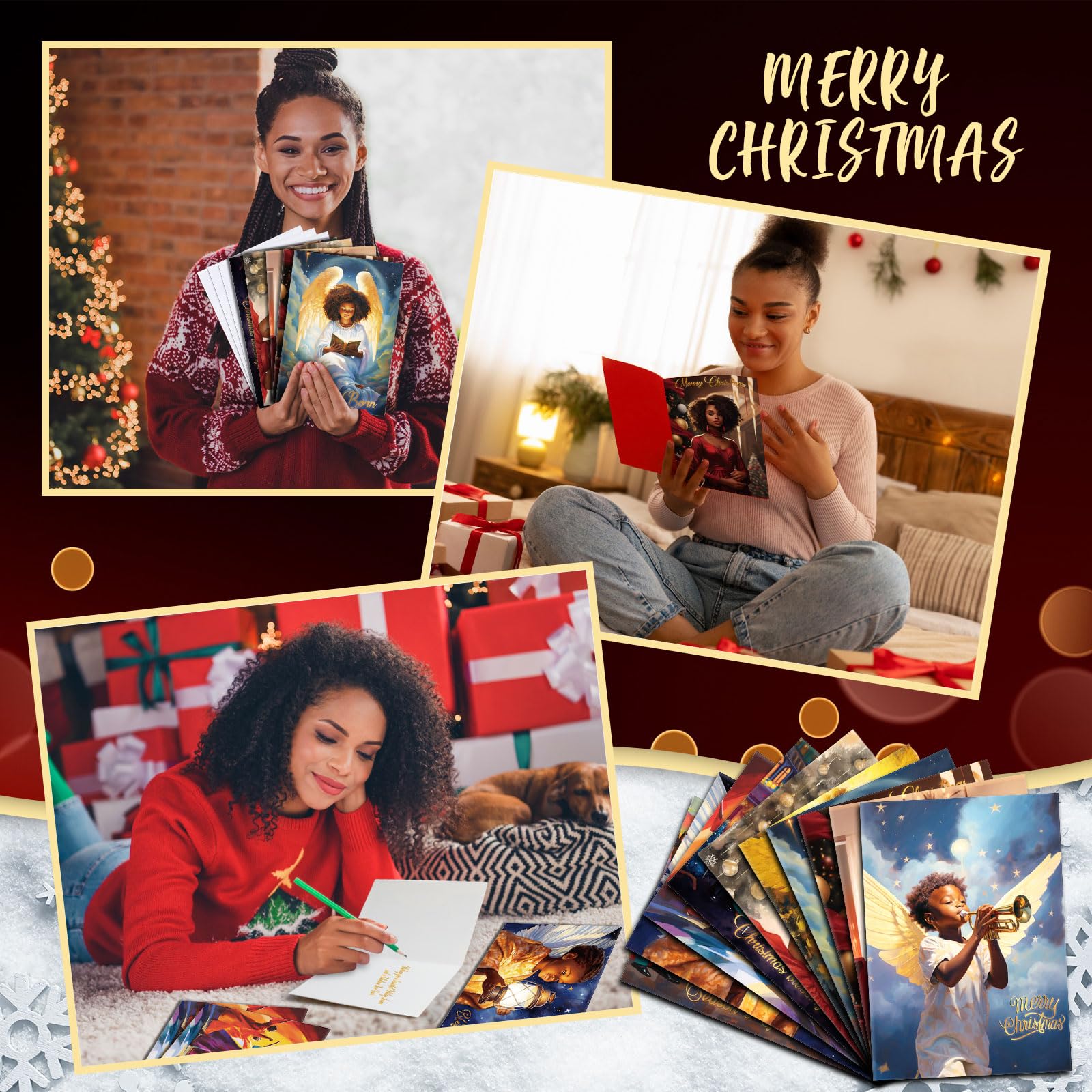 Zhanmai 100 Sets Black Christmas Cards African American Black Religious Cards with Envelopes for Christmas Supplies(Vintage)