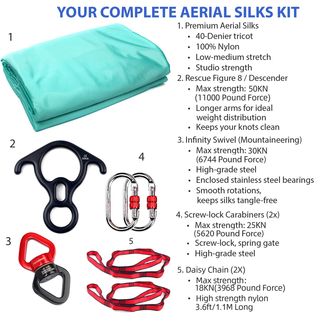 Aerial Silks Set, Premium Ariel Yoga Hammock 9 Yards Aerial Silk, Low-Stretch Fabric, Yoga Starter Kit for Home, Aerial Rig for All Skill Levels - All Hardware Included