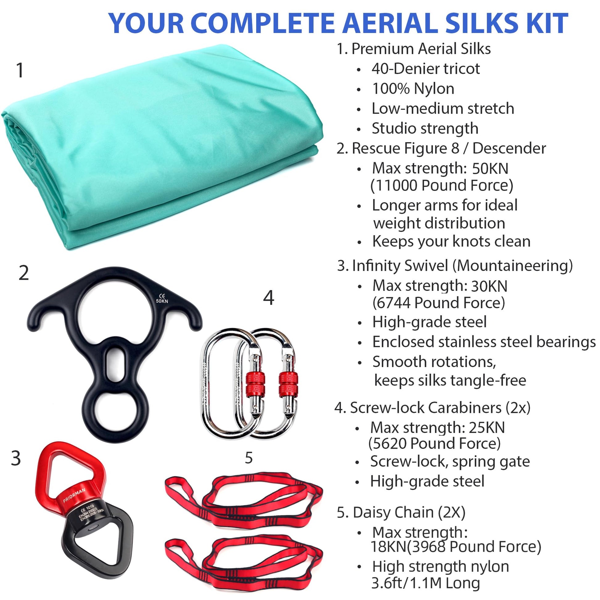 Aerial Silks Set, Premium Ariel Yoga Hammock 9 Yards Aerial Silk, Low-Stretch Fabric, Yoga Starter Kit for Home, Aerial Rig for All Skill Levels - All Hardware Included