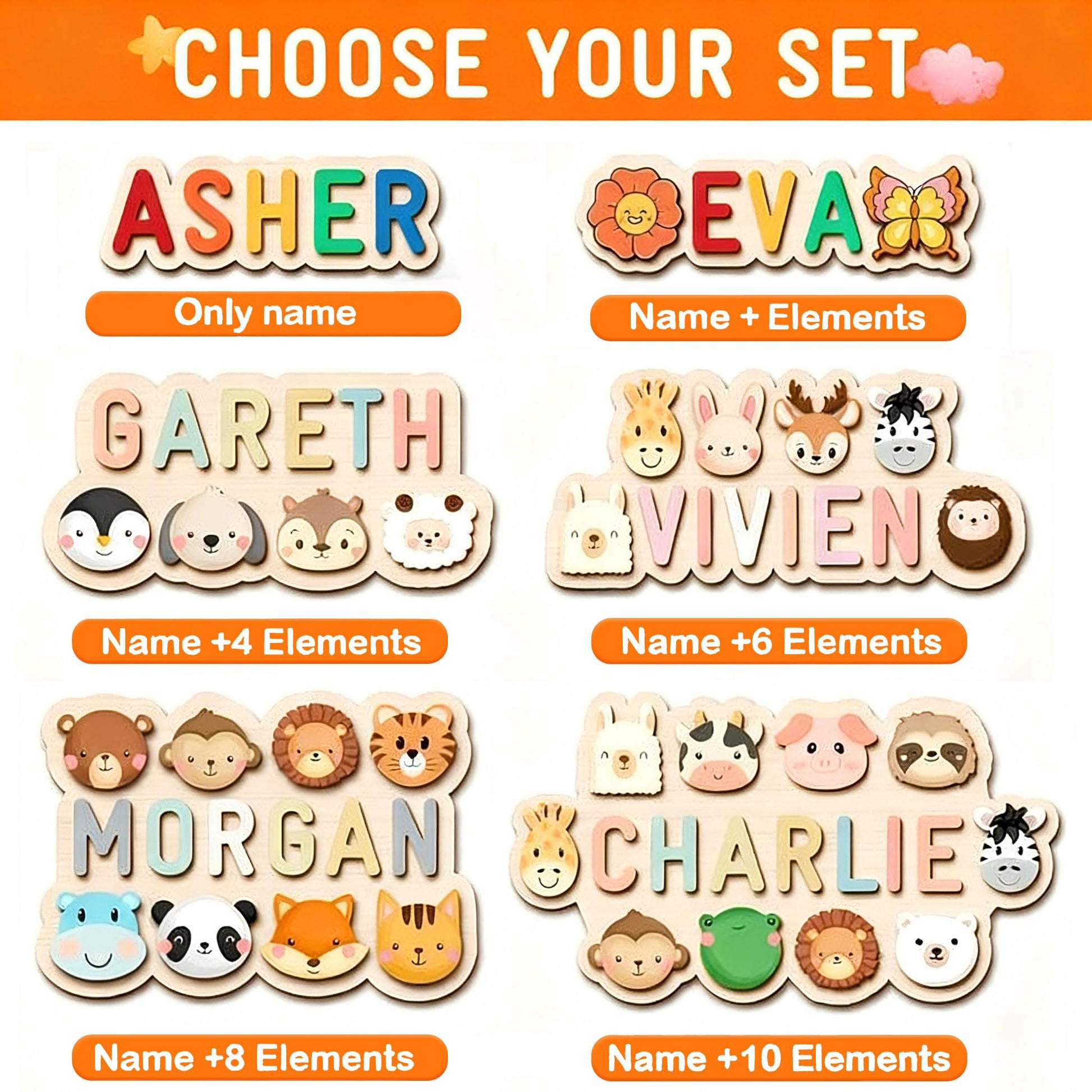 Personalized Name Puzzle for Kids, Personalized Baby Gifts Custom Name Puzzles for Toddlers 1-3 Animal Puzzle, Customized 1st Birthday for Girls & Boys Wooden Puzzle Montessor Toys for Kids