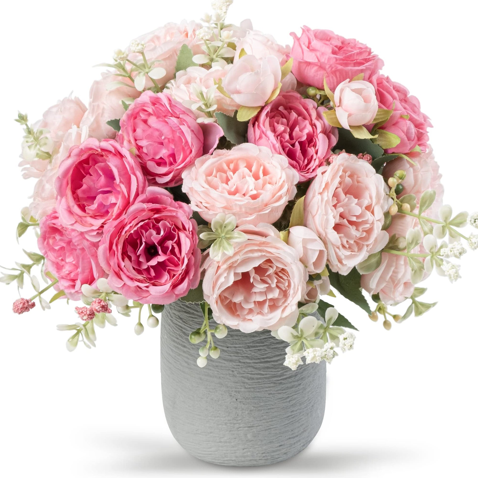 4 Bundles Artificial Peonies Silk Flowers, White Faux Peony Bouquet Florals Arrangements Decor for Farmhouse Home Boho Wedding Table Centerpiece, Fake Plastic Flowers Bulk Vase Decoration (White)