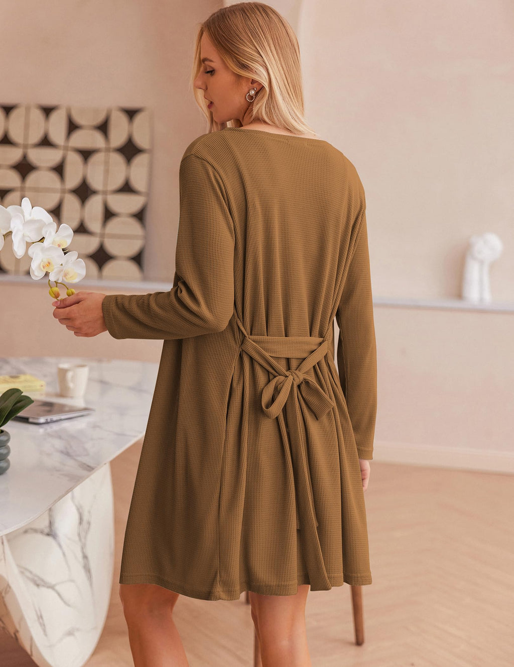 Ekouaer Womens 3 Piece Waffle Knit Lounge Set Soft Pajama Sets Tank Top and Shorts Cardigan with Pockets S-XXL