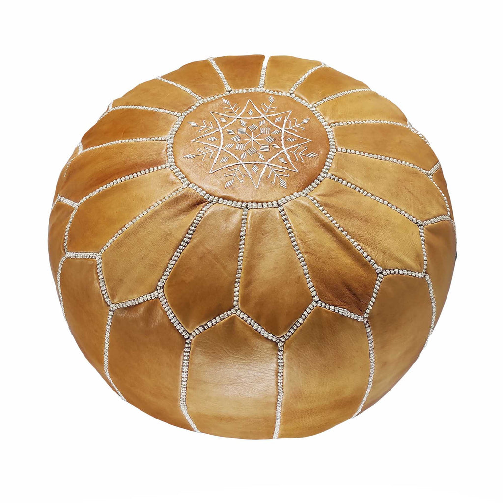 Fezcrafts Genuine Leather Moroccan Ottoman unstuffed Moroccan Pouf Footresf Livin Room Cocktail Seats Goatskin Tribal Bohemian Home Decor (Black)