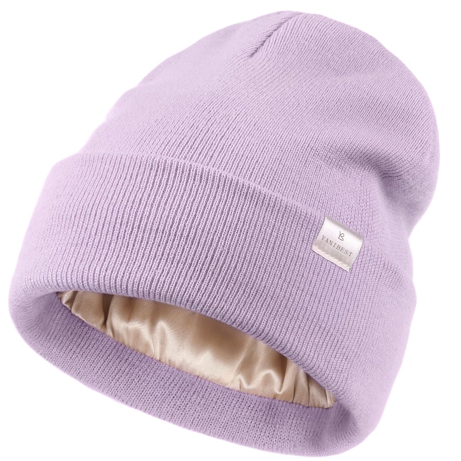 YANIBEST Satin Lined Beanie for Women Reduce Frizz Winter Hats for Women Men Silk Lining Soft Slouchy Warm Cuffed Less Static
