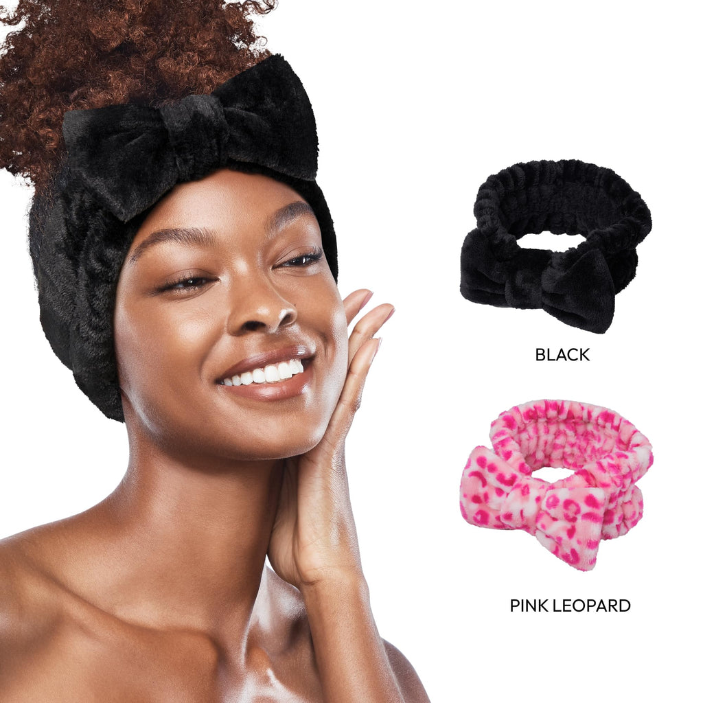 Red by Kiss Spa Headband for Washing Face Facial Makeup Bow Head Band Soft Plush Fleece Stretchy Head Wraps for Women Shower Bath Washing Face Mask (WHITE)