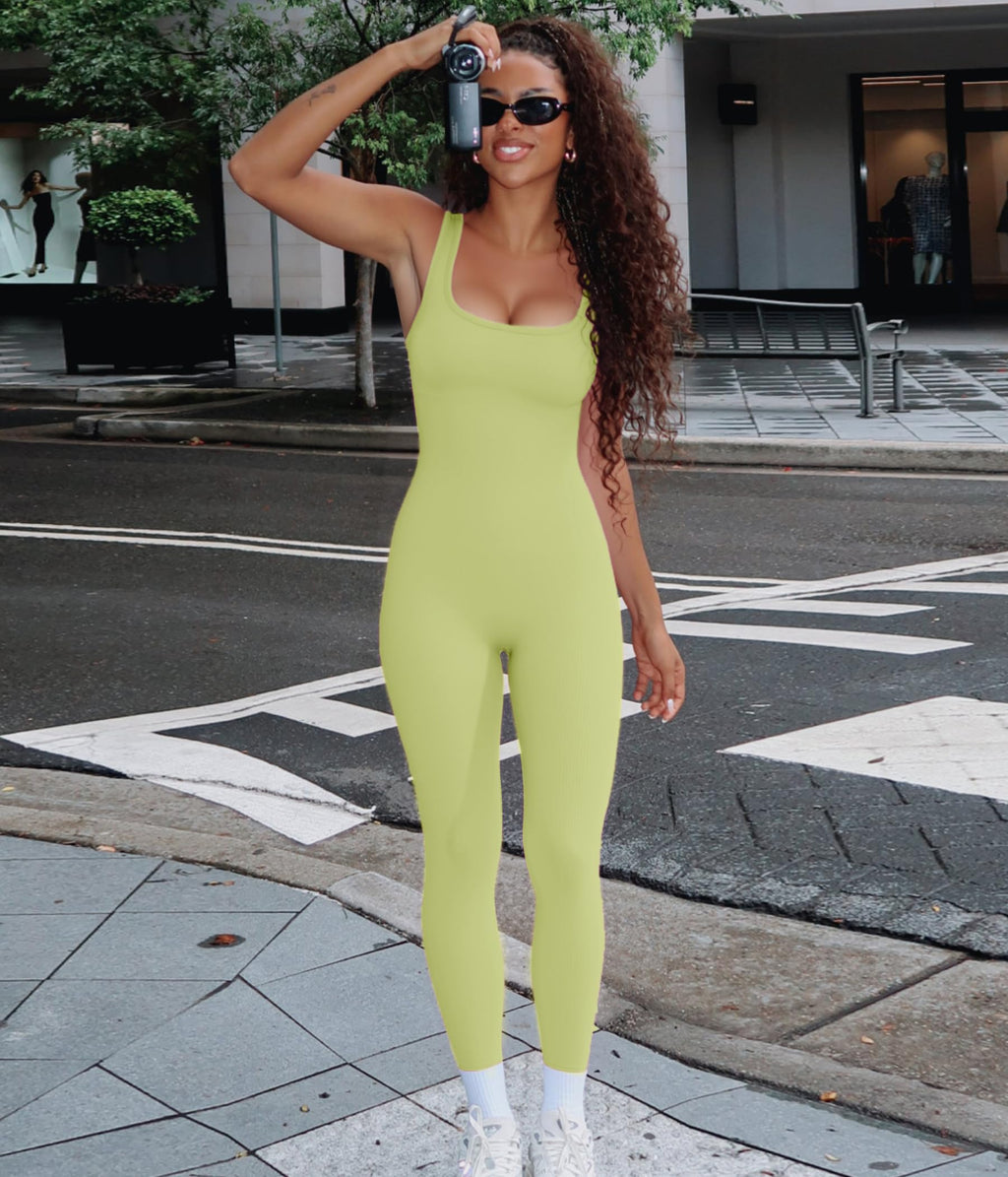 TrainingGirl One Piece Jumpsuits for Women Summer Workout Yoga Gym Rompers - Casual Cute Sleeveless Bodysuits Tank Top