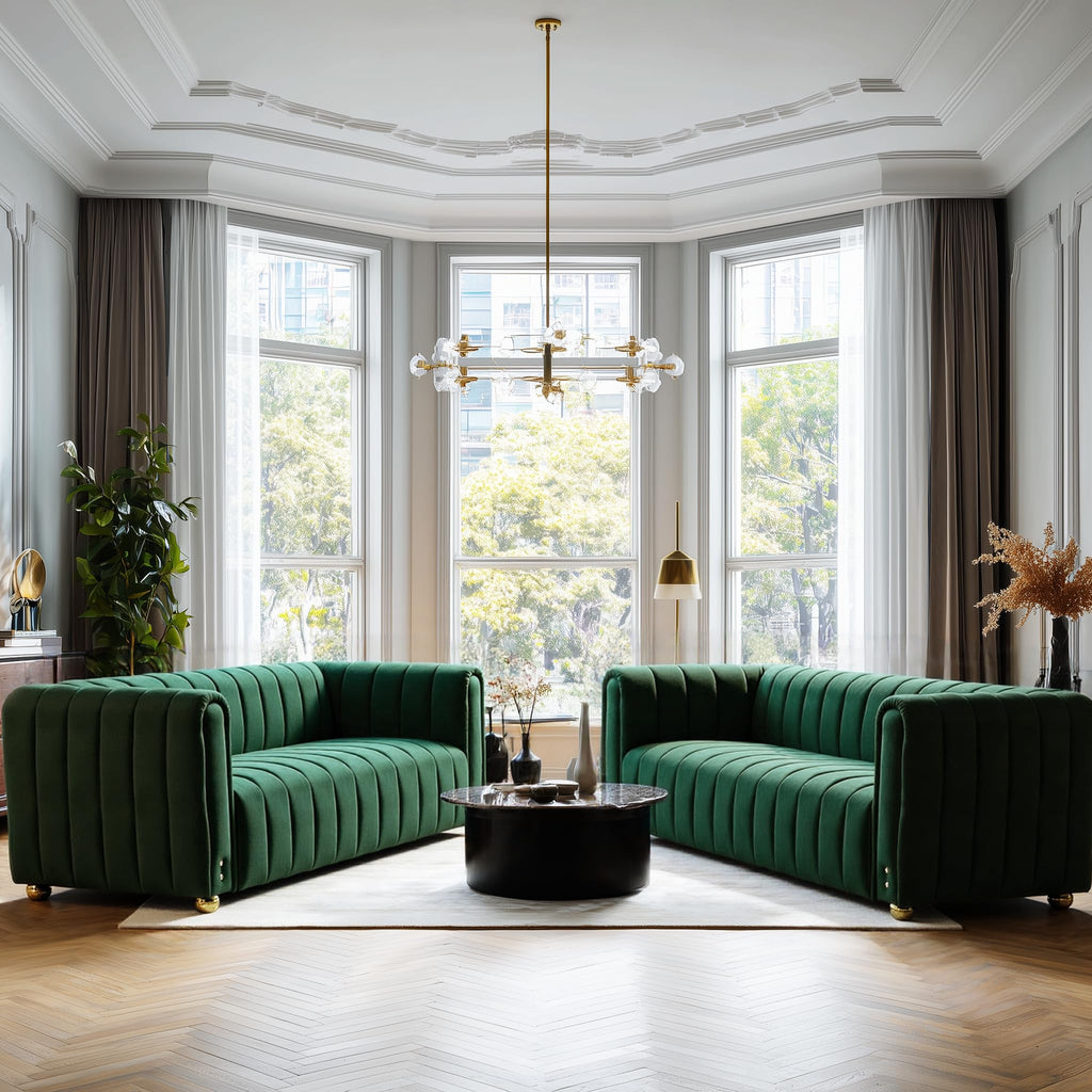 81" W Tufted Velvet Couch,Modern Velvet Sofa with Round Handrails and Metal Legs for Living Room,Office,Apartment (1, Pink)