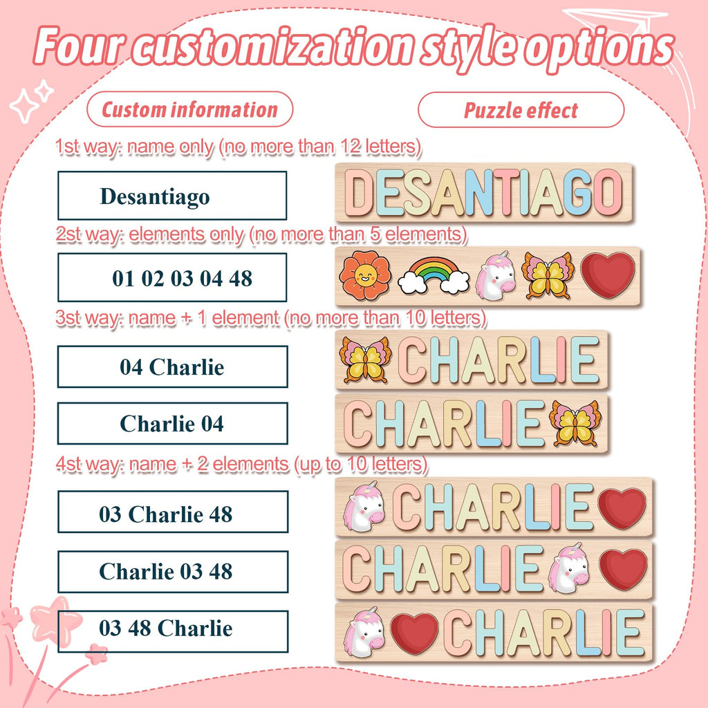 Personalized Name Puzzle for Kids, Personalized Baby Gifts Custom Name Puzzles for Toddlers 1-3 Animal Puzzle, Customized 1st Birthday for Girls & Boys Wooden Puzzle Montessor Toys for Kids
