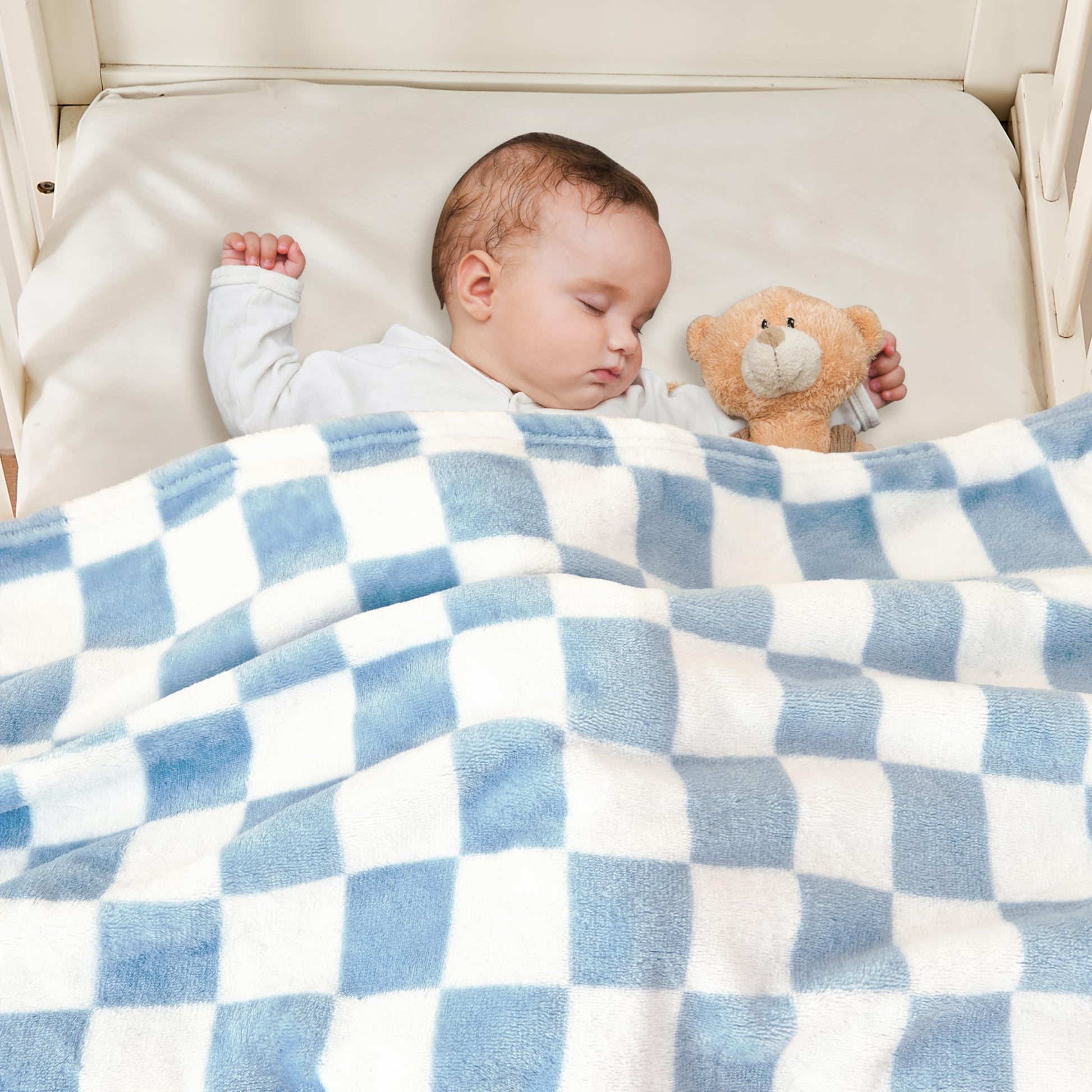 Yurhap Checkered Baby Blanket Fleece Baby Blankets Neutral for Boys Girls, Super Soft Warm Lightweight Infant Toddler Newborn Receiving Blankets for Crib Stroller, 30''x40'', Khaki