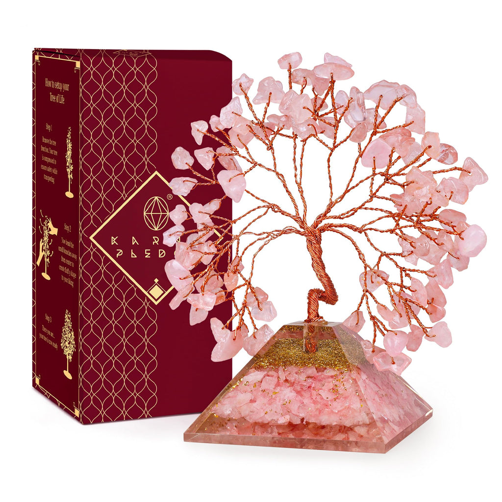 Rose Quartz Crystal Trees for Home Decor, Office Desk Decoration, Chakra Healing Crystals and Stone for Positive Energy, Money, Good Luck, Tree of Life Spiritual Birthday Gifts for Women and Mom