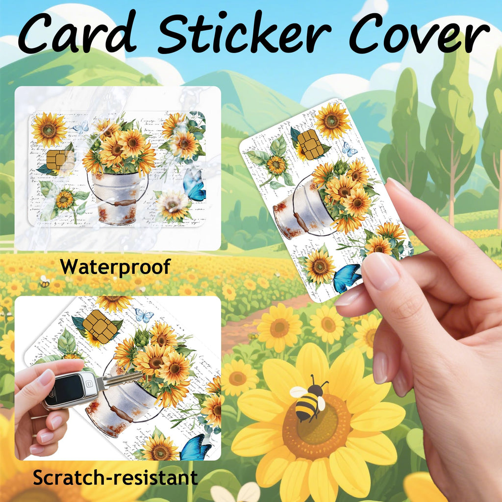 Credit Card Skin Stickers: 4PCS Scenic Mountain Debit Card Skins, Chinoiserie Landscape Cards Covers with Chip Cutout, Waterproof Removable Sticker Wraps for Bank Transportation Key Cards