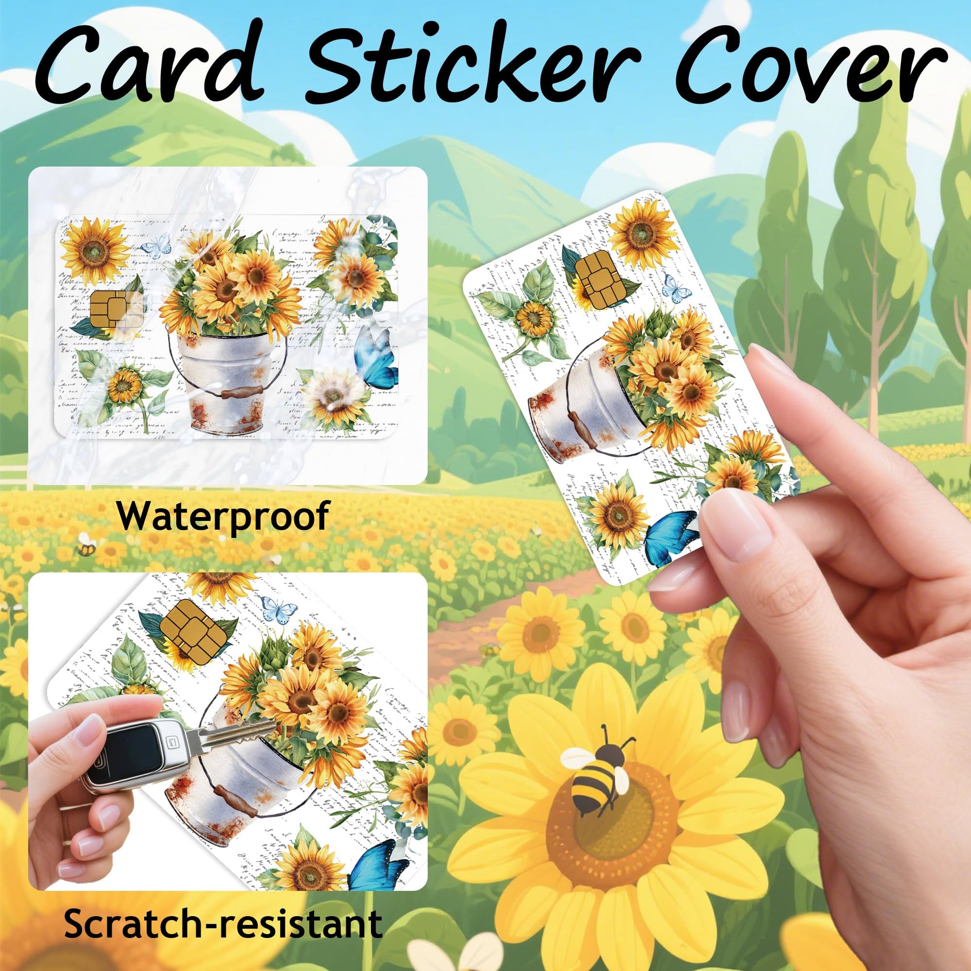 Credit Card Skin Stickers: 4PCS Scenic Mountain Debit Card Skins, Chinoiserie Landscape Cards Covers with Chip Cutout, Waterproof Removable Sticker Wraps for Bank Transportation Key Cards
