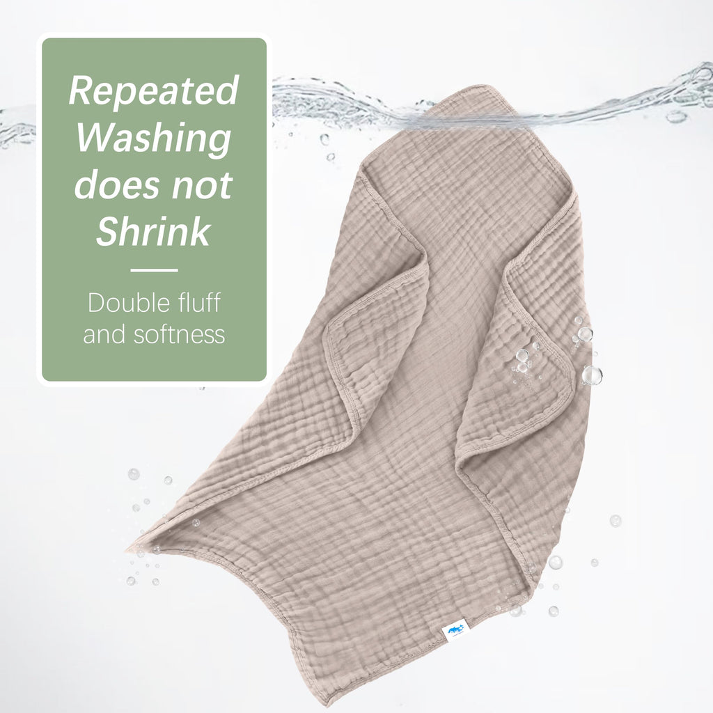 SWEET DOLPHIN Muslin Hooded Baby Bath Towels - 2 Pack 100% Cotton Towel for Babies, Infants, Toddlers - 32x32Inch - Highly Absorbent and Newborn Essential, Light Bean Paste