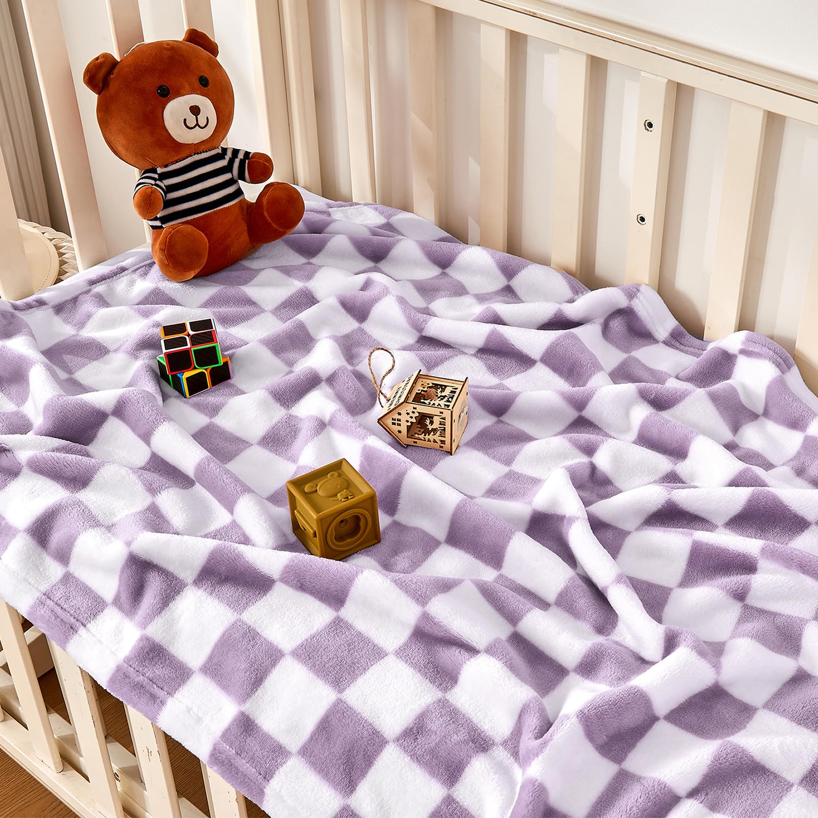 Yurhap Checkered Baby Blanket Fleece Baby Blankets Neutral for Boys Girls, Super Soft Warm Lightweight Infant Toddler Newborn Receiving Blankets for Crib Stroller, 30''x40'', Khaki