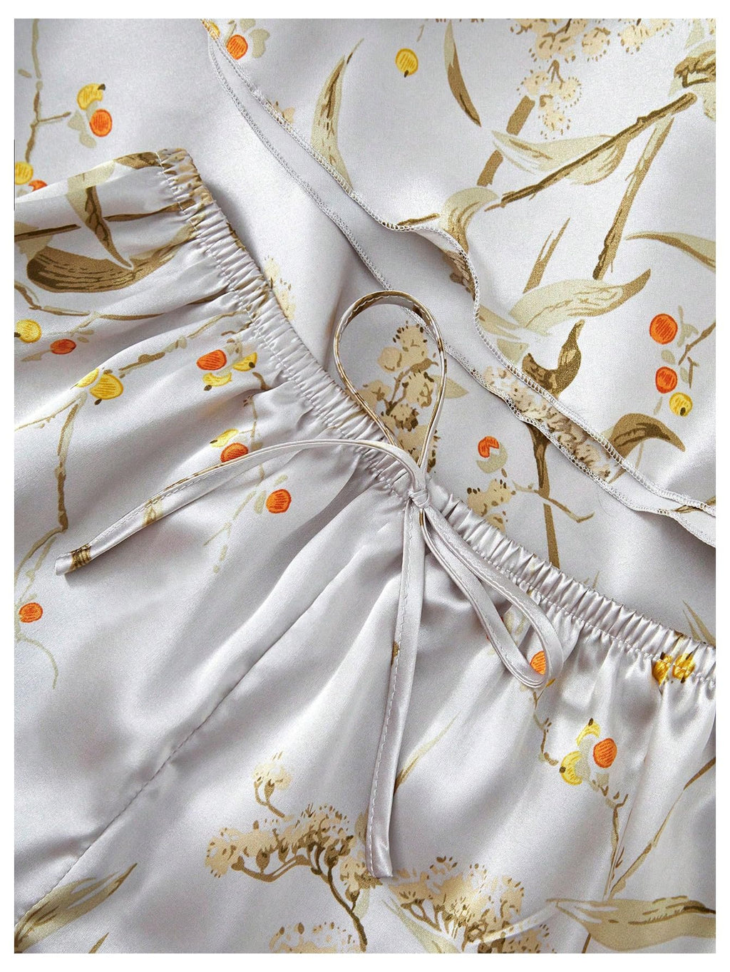 GORGLITTER Women's 5 Piece Floral Print Satin Pajama Set Nightgown Robe Cami Shorts Sleepwear with Storage Bag