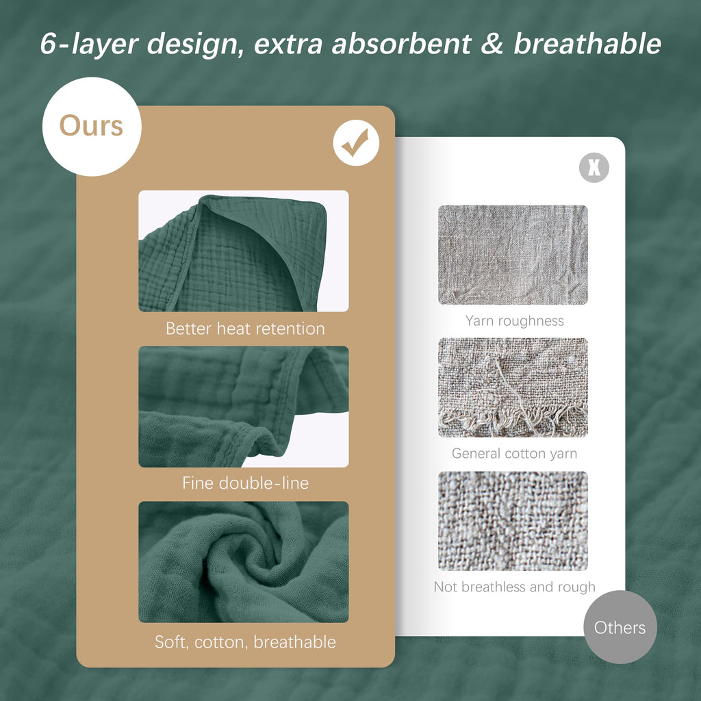 SWEET DOLPHIN Muslin Hooded Baby Bath Towels - 2 Pack 100% Cotton Towel for Babies, Infants, Toddlers - 32x32Inch - Highly Absorbent and Newborn Essential, Light Bean Paste