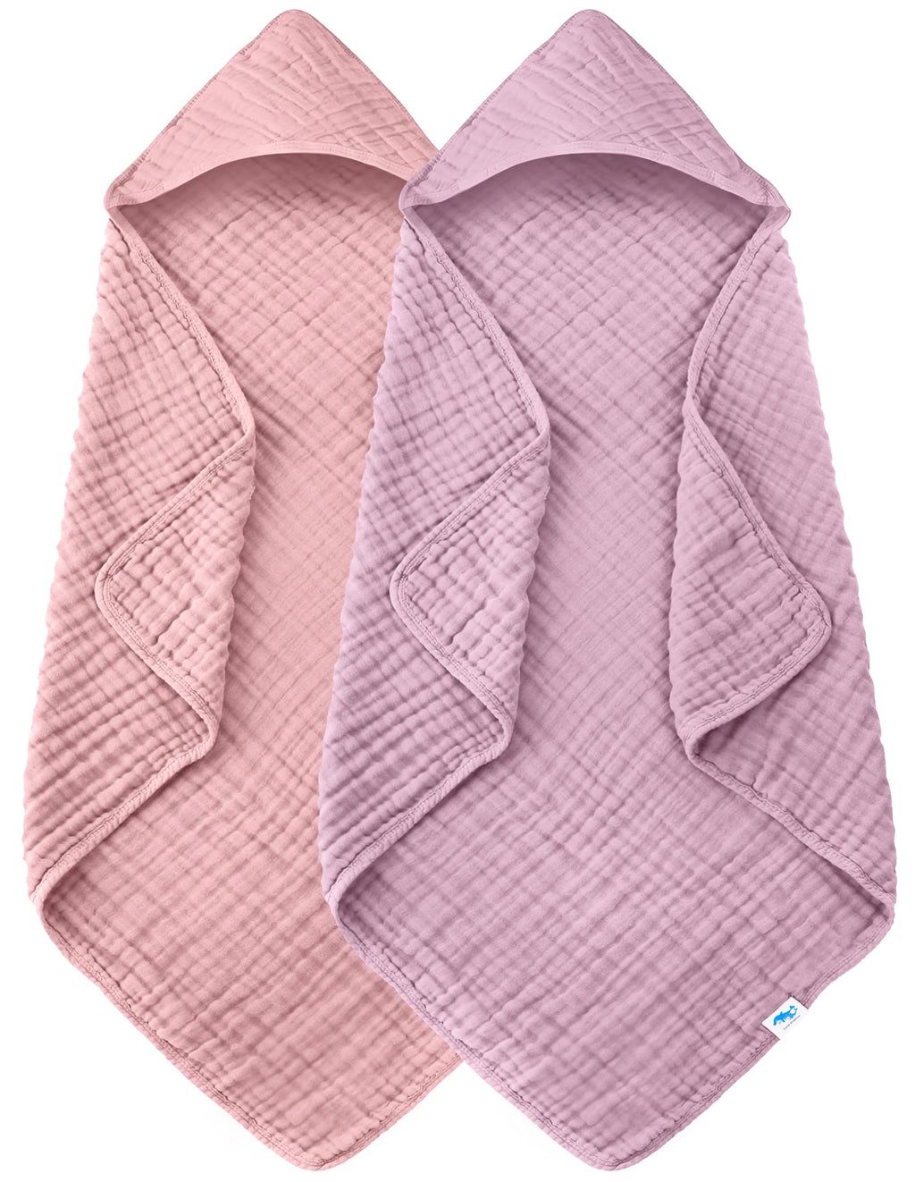 SWEET DOLPHIN Muslin Hooded Baby Bath Towels - 2 Pack 100% Cotton Towel for Babies, Infants, Toddlers - 32x32Inch - Highly Absorbent and Newborn Essential, Light Bean Paste