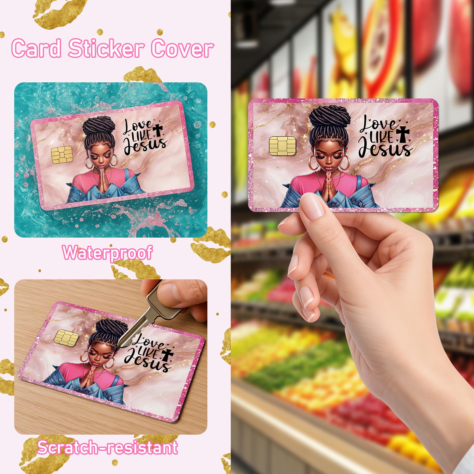 Black Girl Credit Card Skin - 4 Pcs Black Girl Pray On Debit Skin Stickers Love Like Jesus Cover Set for Transportation Key Debit Bus Cards Women