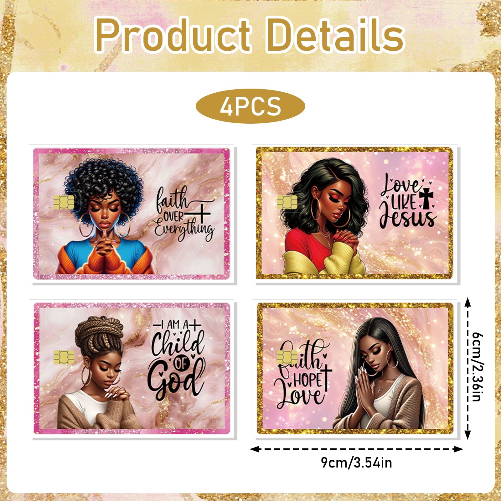 Credit Card Skin Stickers - 4 Pcs Black Women Debit Card Skin Stickers Cover Set, Affirmative Inspirational Black Girl Waterproof Removable Decals for DIY Transportation Cards
