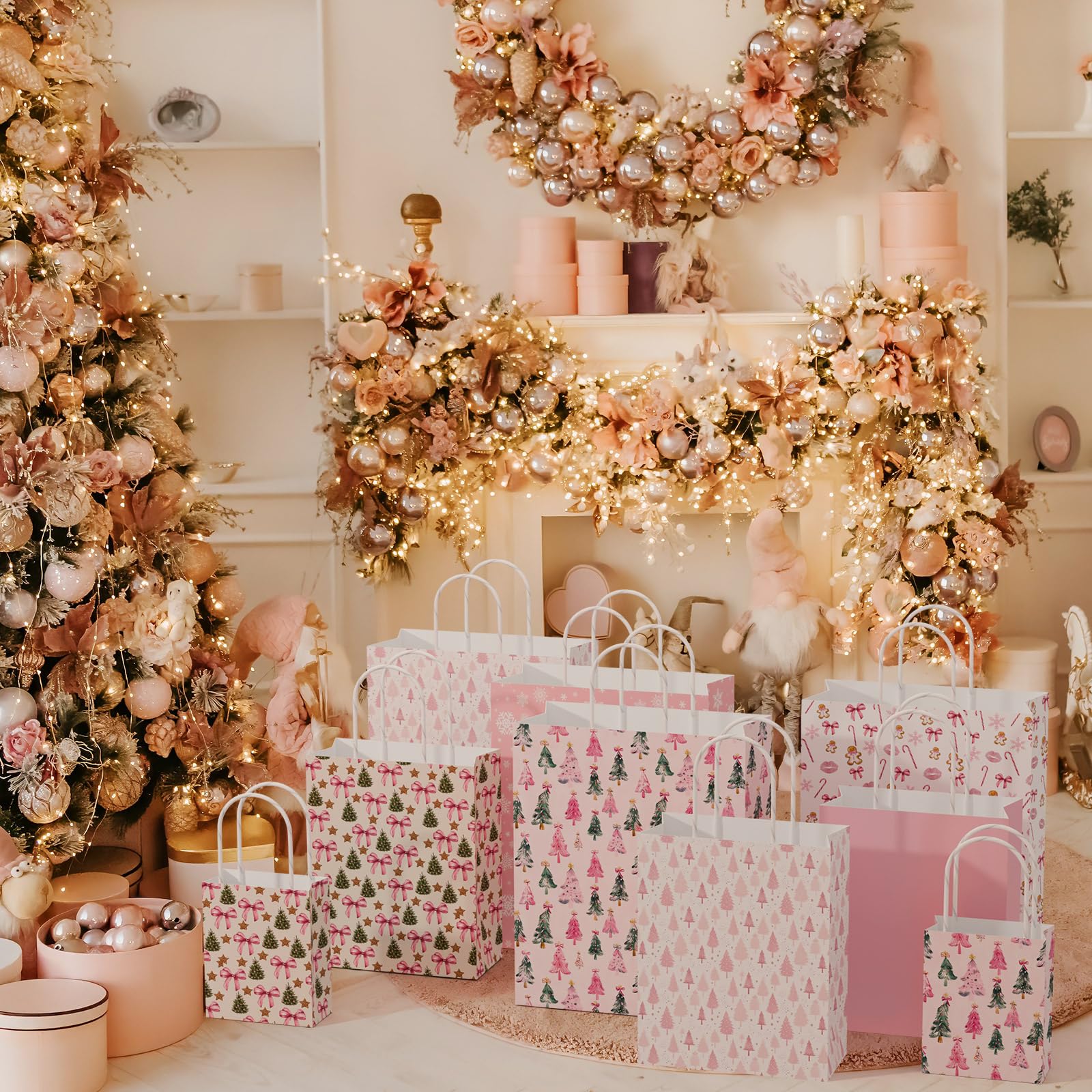 Trandraft 18 Pcs African American Christmas Kraft Gift Bags with Handles Assorted Sizes Black Santa Christmas Gift Paper Bags 6 Styles 3 Sizes Xmas for Favors Wrapping