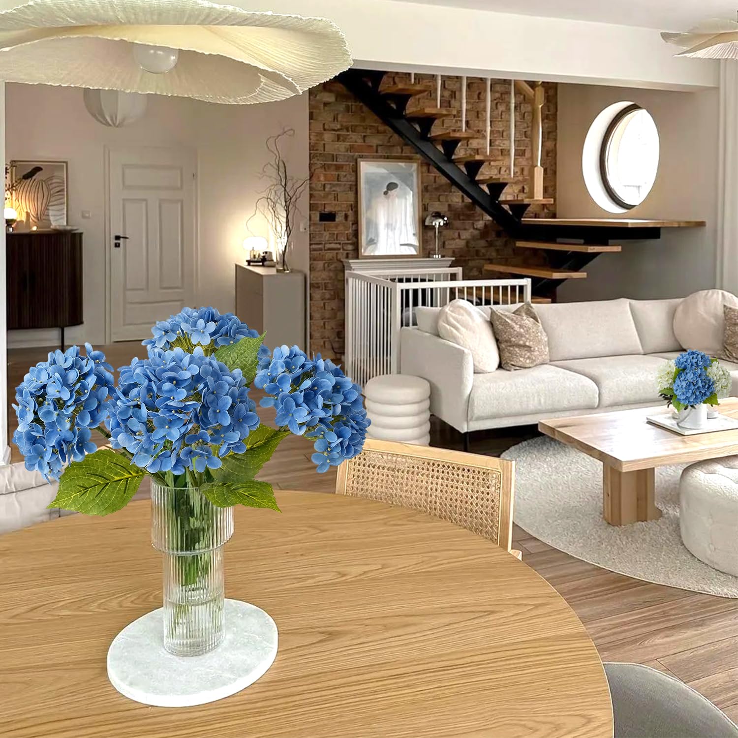 Light Blue Hydrangea Artificial Flowers,4Pcs 20" Real Touch Lifelike Silk Artificial Hydrangeas, Full Fake Flowers for Bouquet Table Centerpieces Spring Wedding Indoor Home