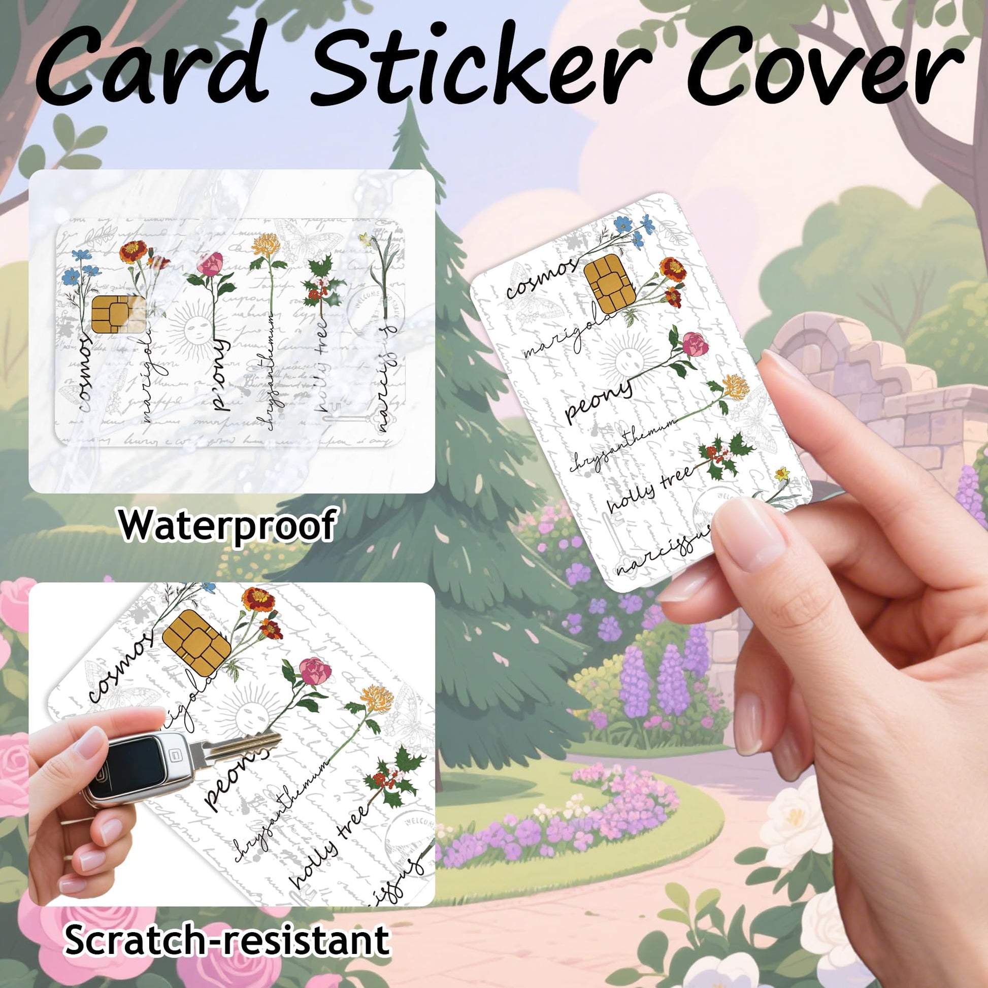 Credit Card Skin Stickers: 4PCS Scenic Mountain Debit Card Skins, Chinoiserie Landscape Cards Covers with Chip Cutout, Waterproof Removable Sticker Wraps for Bank Transportation Key Cards