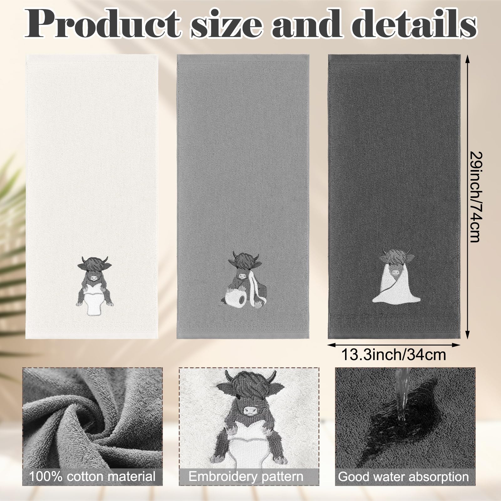 3 Pcs African Woman Hand Towels Black Girl African American Bathroom Home Decor Boho Decorative Farmhouse 100% Cotton Embroidered Towels for Bathroom Kitchen 13. 3 x 29. 5''