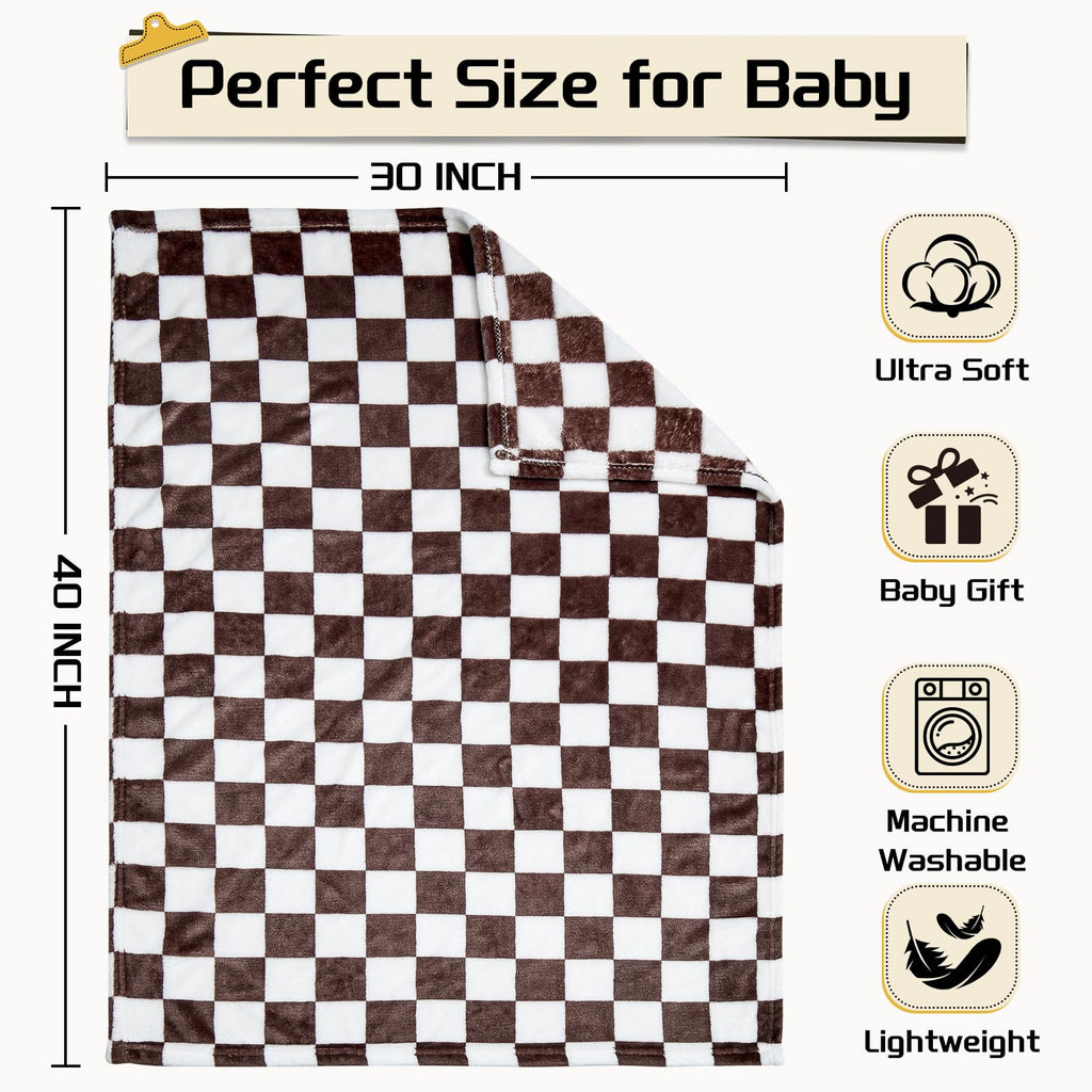 Yurhap Checkered Baby Blanket Fleece Baby Blankets Neutral for Boys Girls, Super Soft Warm Lightweight Infant Toddler Newborn Receiving Blankets for Crib Stroller, 30''x40'', Khaki