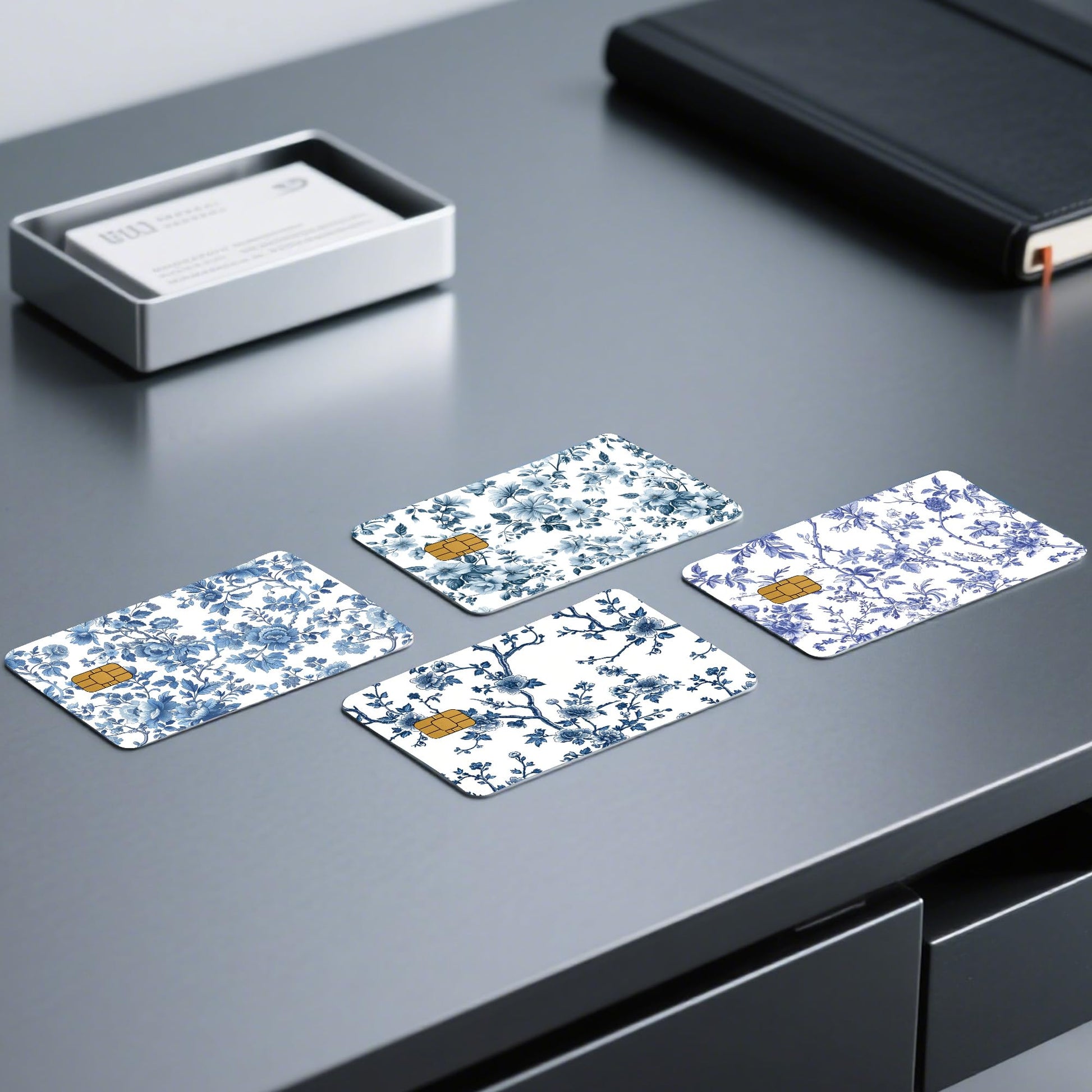 Credit Card Skin Stickers: 4PCS Scenic Mountain Debit Card Skins, Chinoiserie Landscape Cards Covers with Chip Cutout, Waterproof Removable Sticker Wraps for Bank Transportation Key Cards