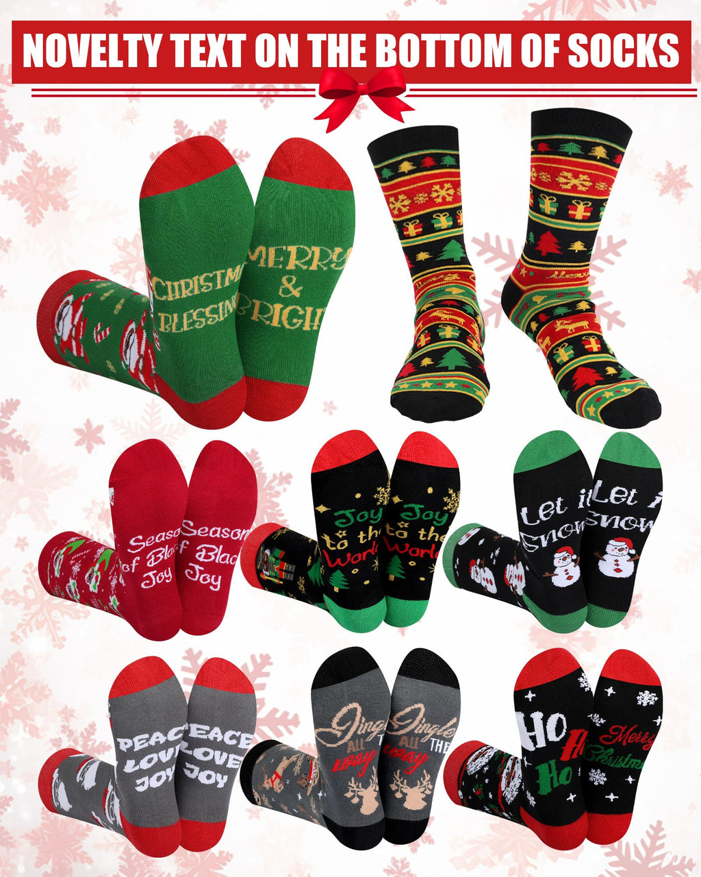 8 Pairs Novelty Black Santa Christmas Socks Funny African American Santa Crew Socks for Christmas Stocking Stuffers