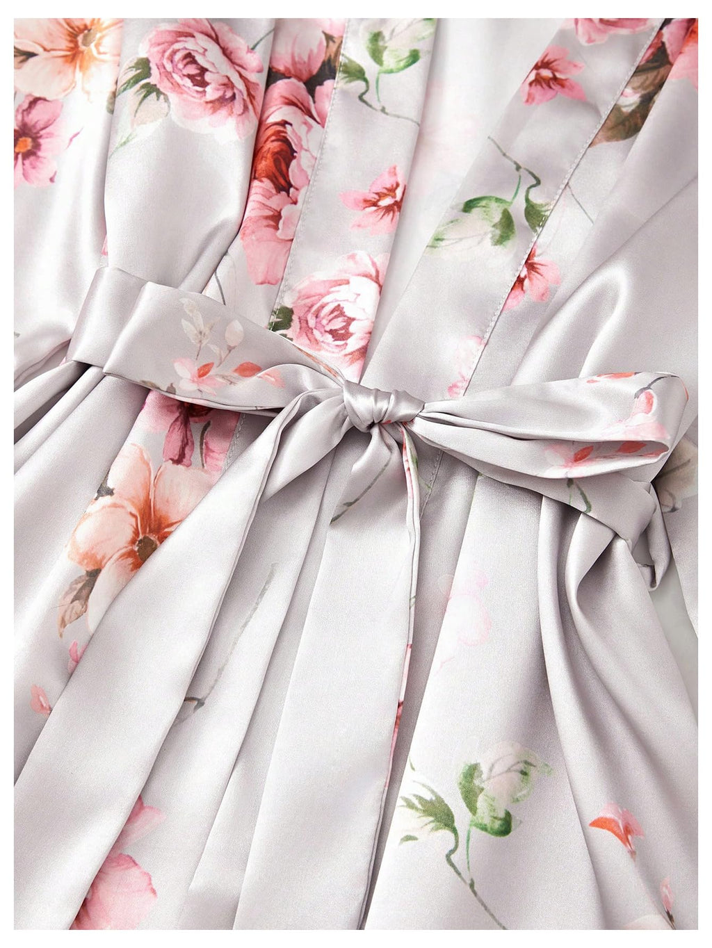 GORGLITTER Women's 5 Piece Floral Print Satin Pajama Set Nightgown Robe Cami Shorts Sleepwear with Storage Bag