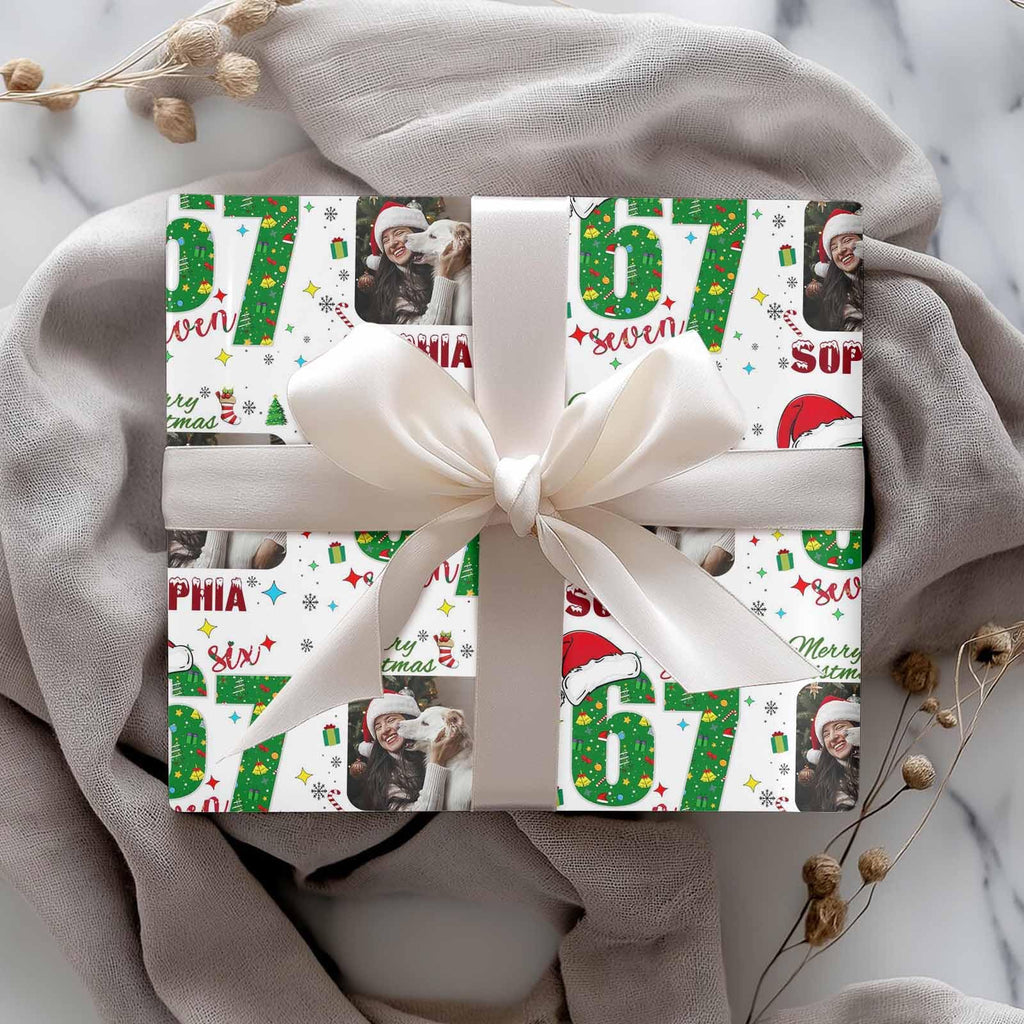 InterestPrint Custom Photo Wrapping Paper Merry Christmas with Christmas hat Wrapping Paper Custom Name Gift Wrap Roll Perfect for Birthdays 58"x 23"