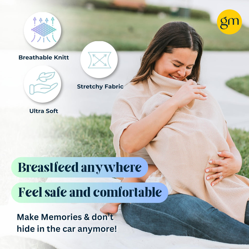 Breathable Nursing Cover Up for Breastfeeding - Privacy Nursing Covers - Newborn Essentials Must Haves - Improved Ponchy by Gold Mamas - Sand